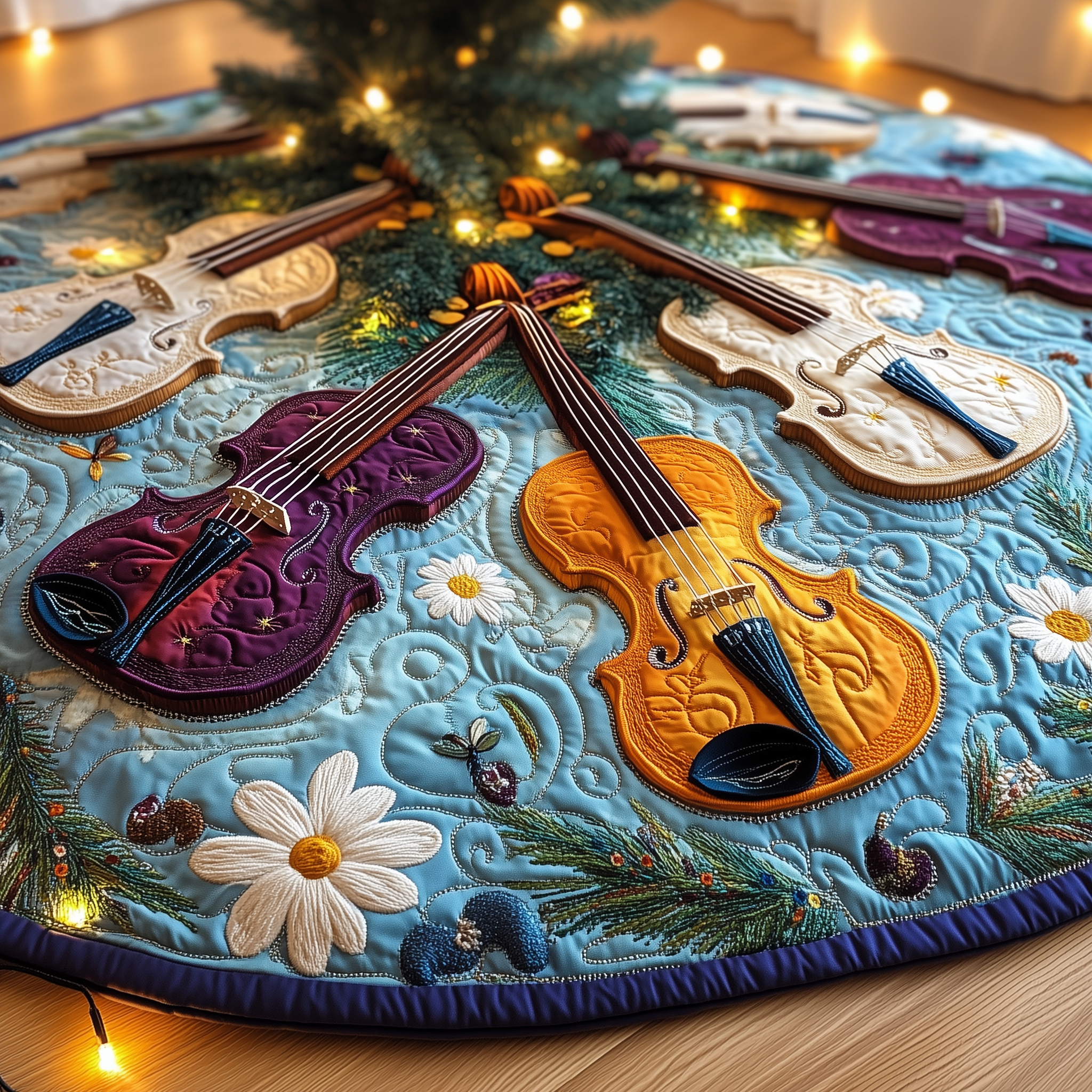 Joyful Violin Quilted Tree Skirt Small Tree Skirt Christmas Gifts For Expecting Moms