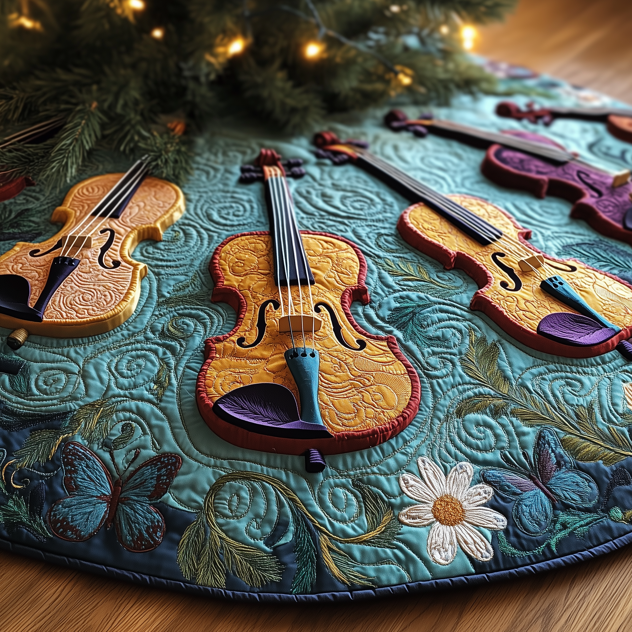 Joyful Violin Quilted Tree Skirt Small Tree Skirt Christmas Gifts For Expecting Moms