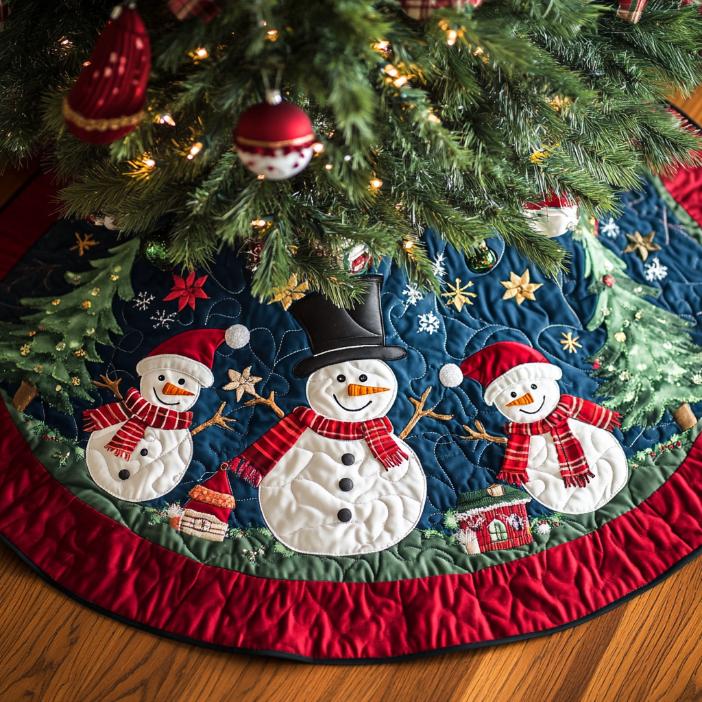 Joyful Yuletide Glow Christmas Tree Skirt Snowman Pattern Christmas Decor Ideas