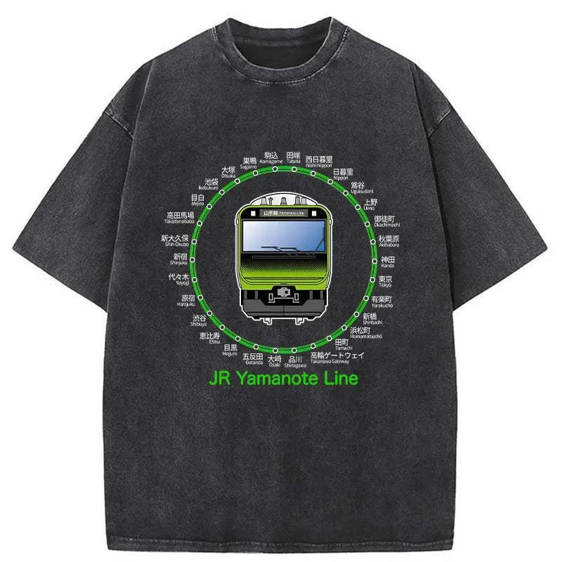 JR Yamanote Line Train Washed T-Shirt Unisex Streetwear Graphic Style Gifts For Best Friend