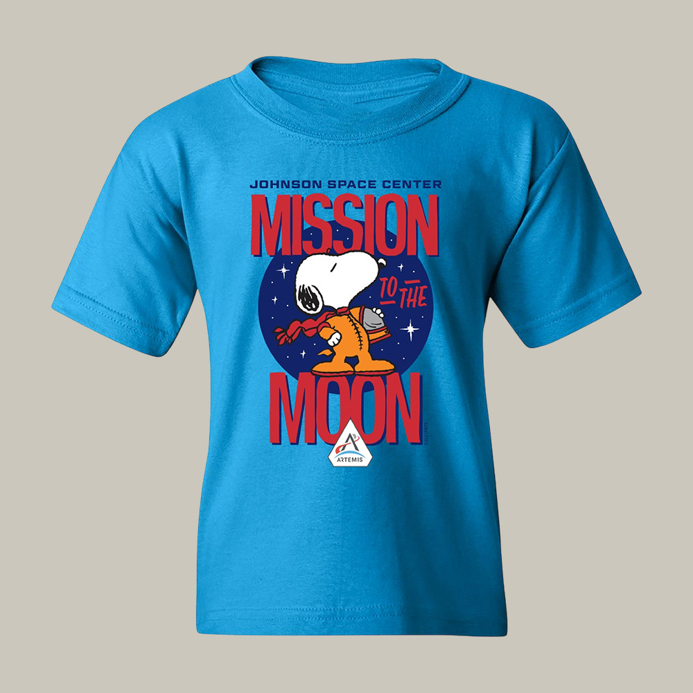 JSC Youth Snoopy Mission To Moon T-Shirt NASA Artemis Logo Tee Cool Gift For Snoopy Lover