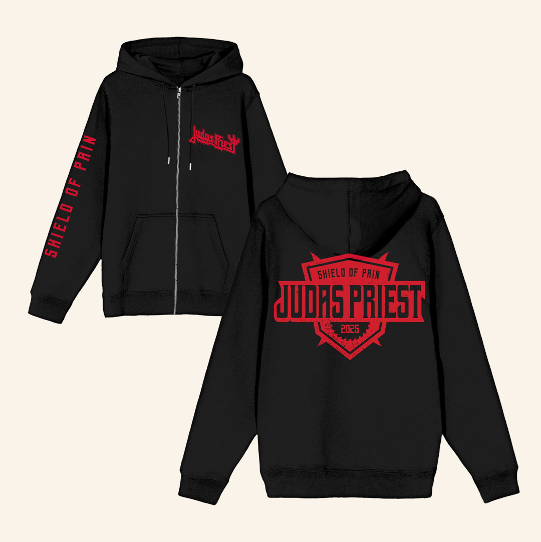 Judas Priest Merch Shield Of Pain Badge Zip Hoodie Gift Ideas For Music Lovers