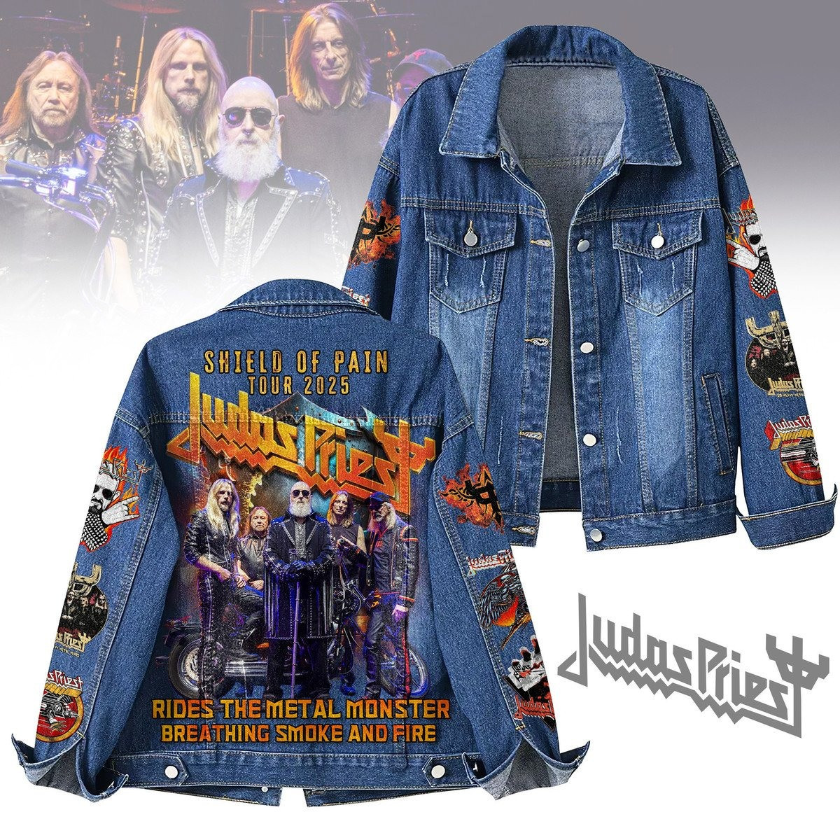 Judas Priest Shield Of Pain Tour 2025 Denim Jacket Cool Gifts For Music Lovers