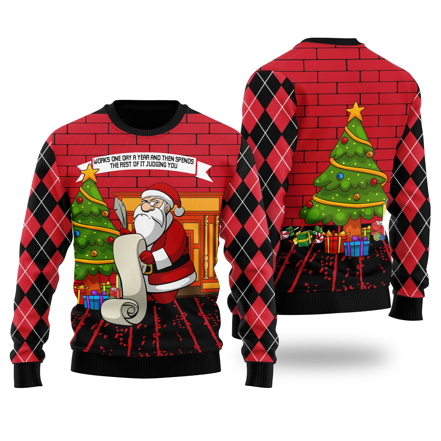 Judging Santa Ugly Christmas Sweater Black Cute Holiday Sweatshirt to Spread Joy