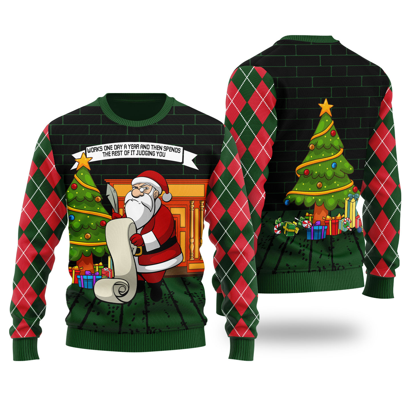 Judging Santa Ugly Christmas Sweater Forest Green Trending Christmas Merch Gift 2025 Collection