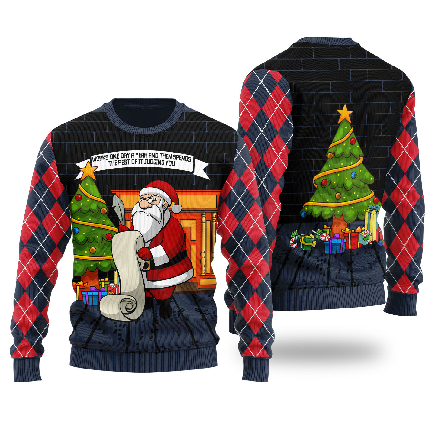 Judging Santa Ugly Christmas Sweater Navy Merry Christmas Sweatshirt for Holiday Fun