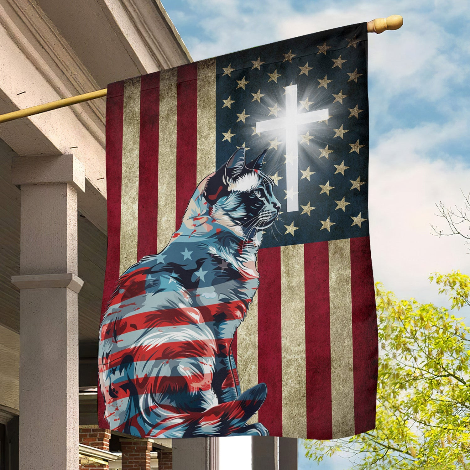 July 4th Cat Flag Believe In Jesus Independence Day Yard Flag Gift For Cat Lovers