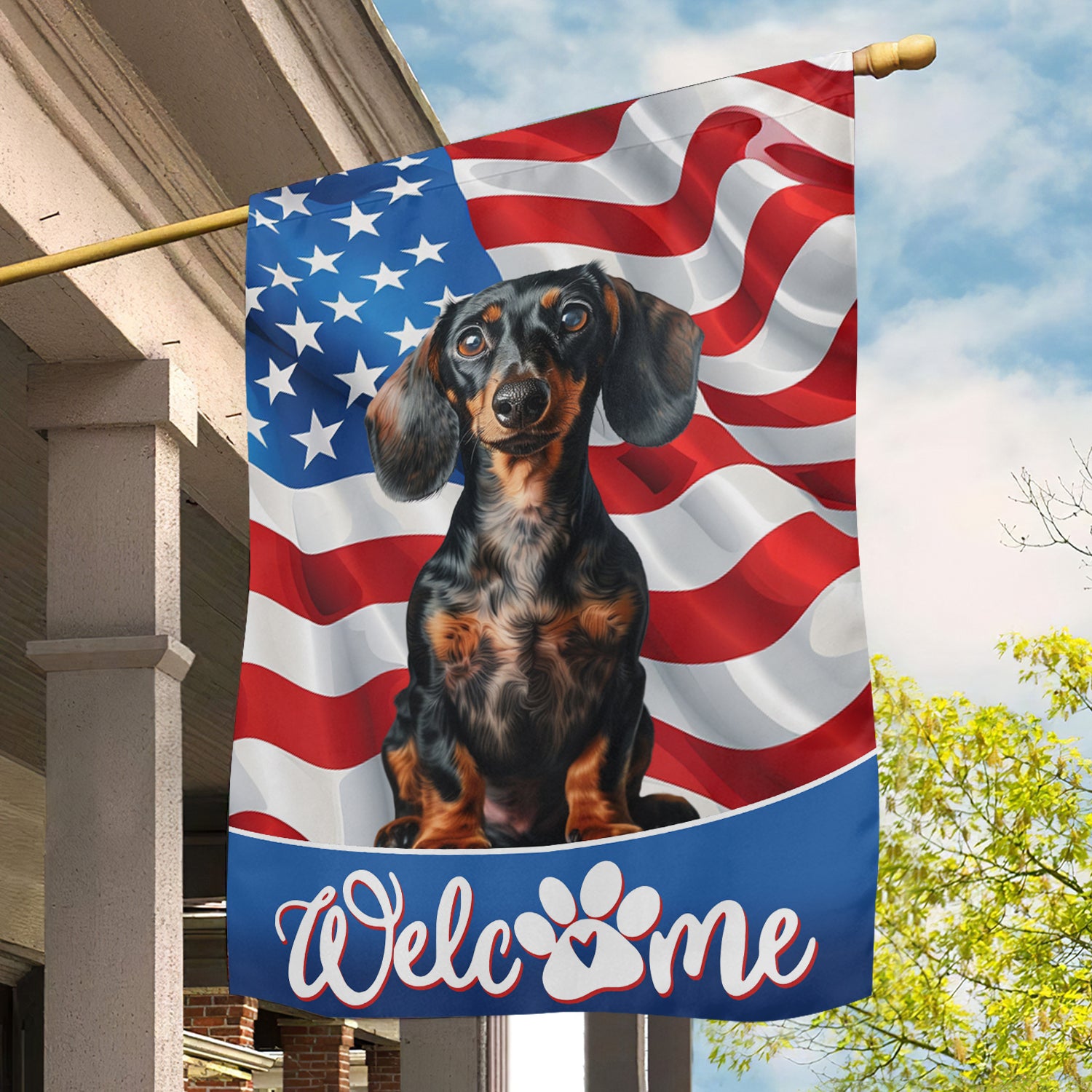 July 4th Dachshund Dog Flag Welcome Independence Day Yard Flag Gift For Dachshund Dog Lovers