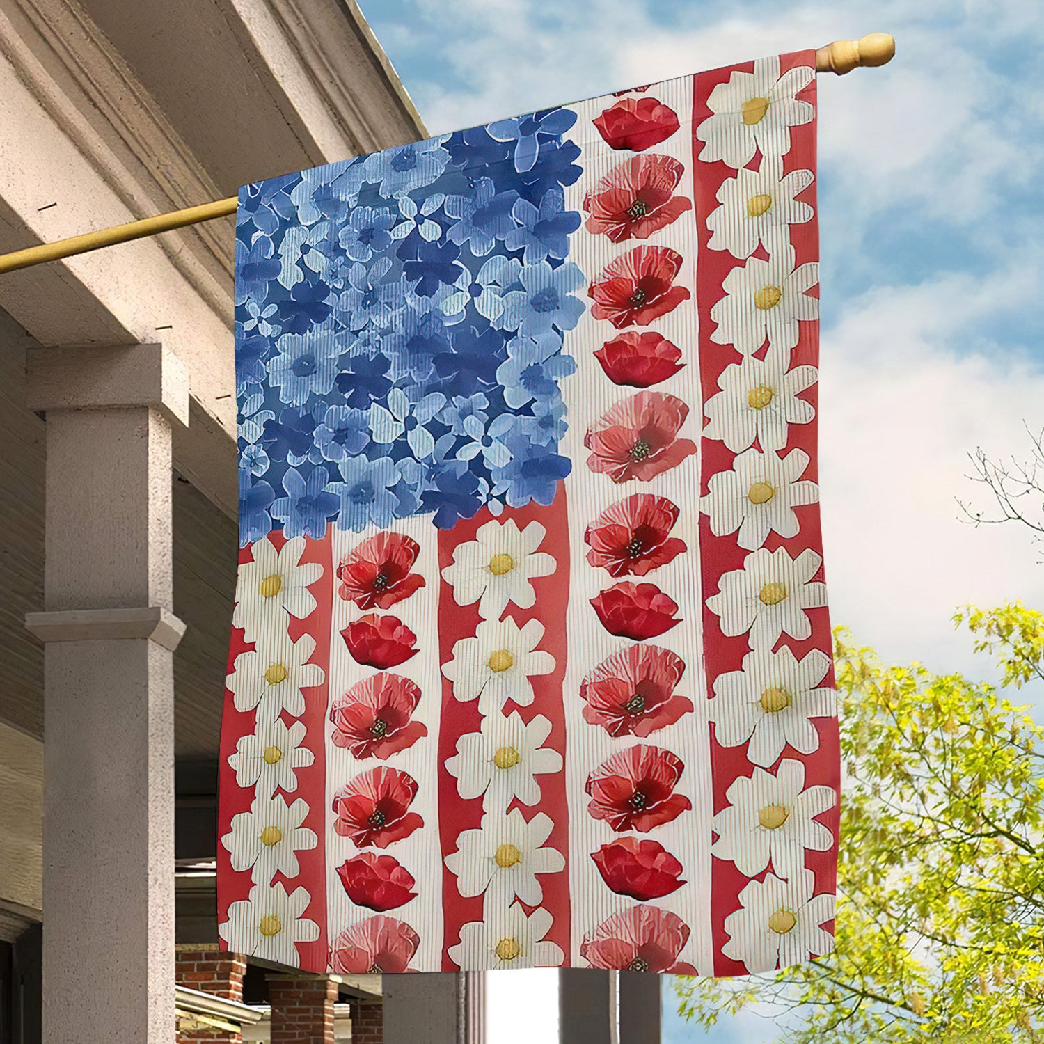 July 4th Flower American Garden Flag Independence Day Blossoming Yard Flag Gift