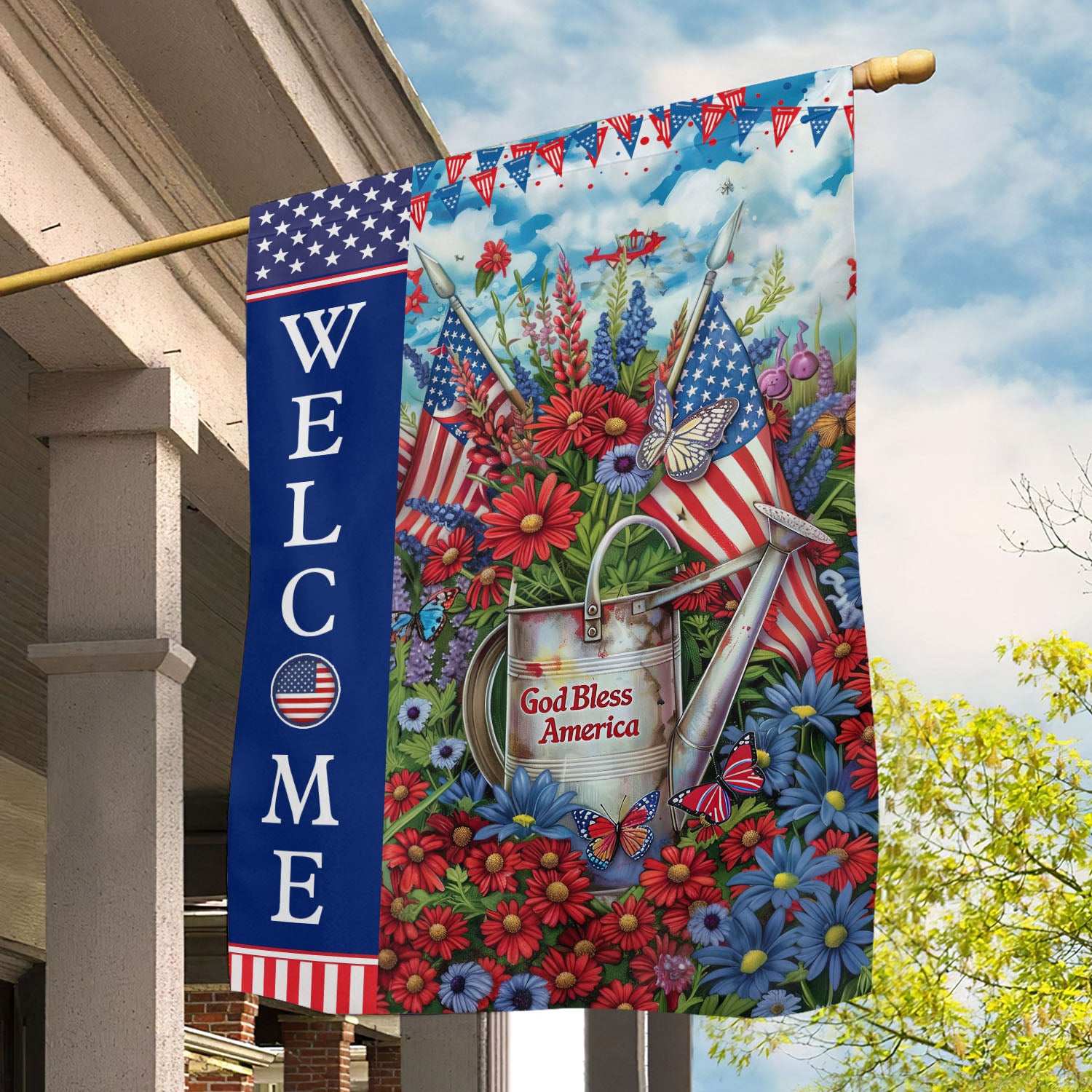July 4th Garden Flag Welcome God Bless America Independence Day Yard Flag Gift For Christians