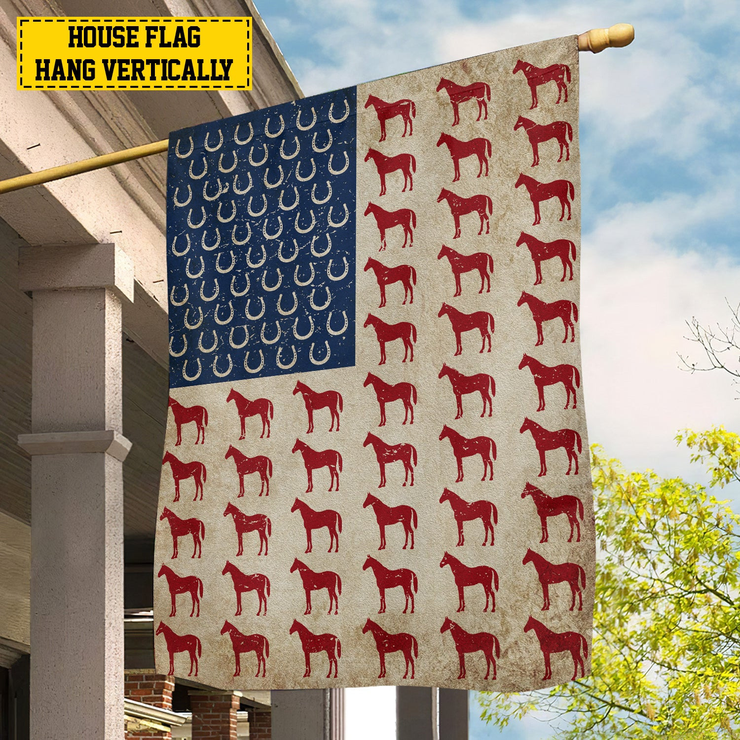 July 4th Horse American House Flag Horse Themed Design Gift For Horse Lovers