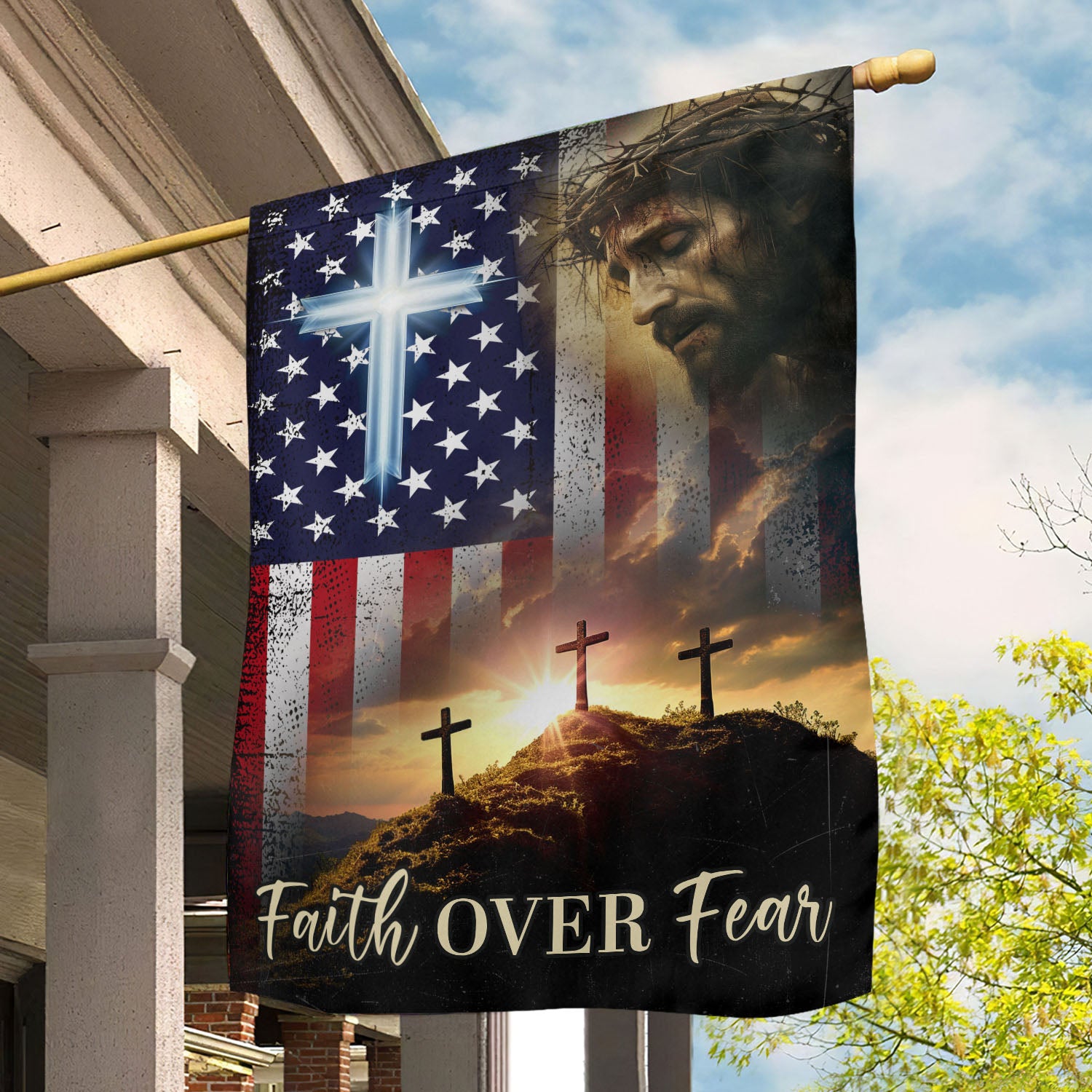 July 4th Jesus Flag Jesus Faith Over Fear Independence Day Yard Flag Gift For Jesus Lovers