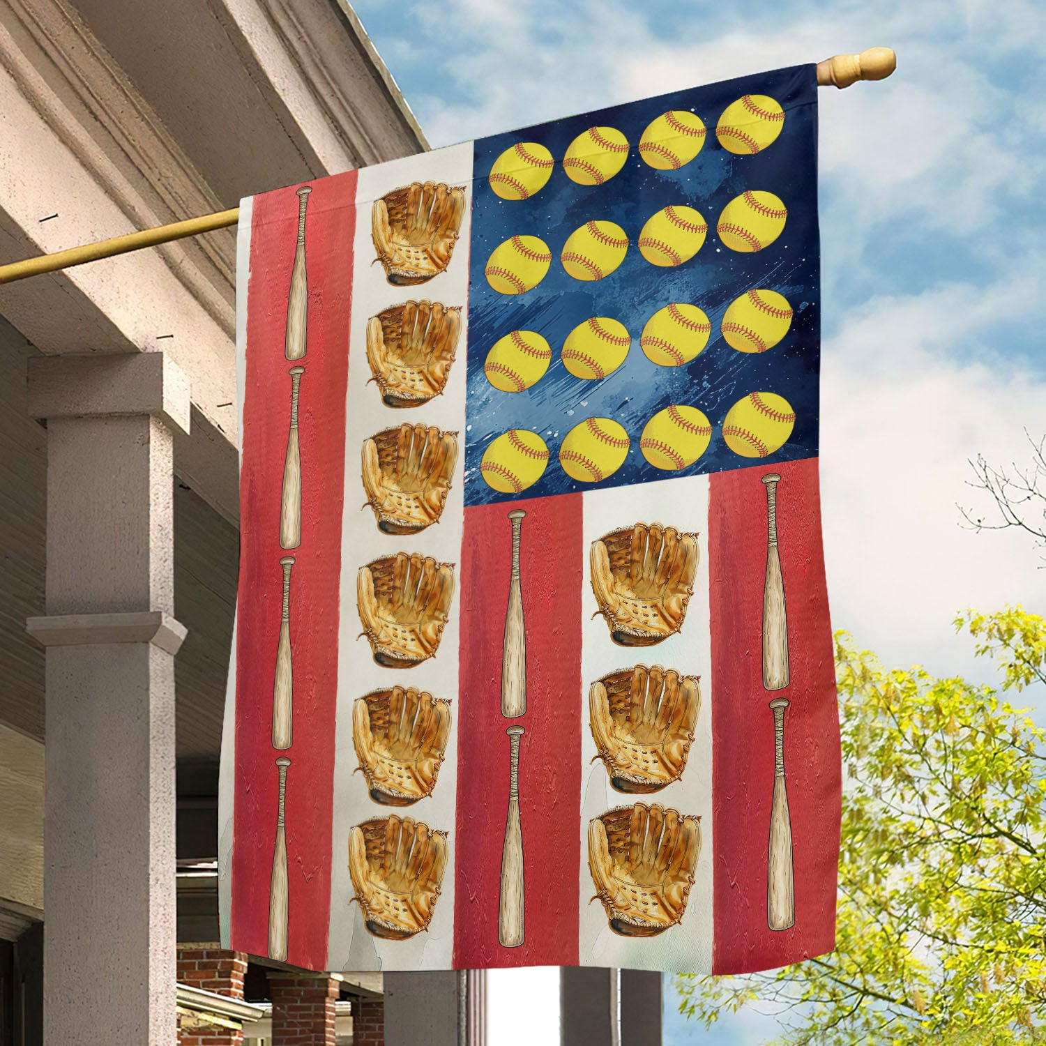 July 4th Softball Garden Flag Independence Day Yard Flag Gift For Softball Players