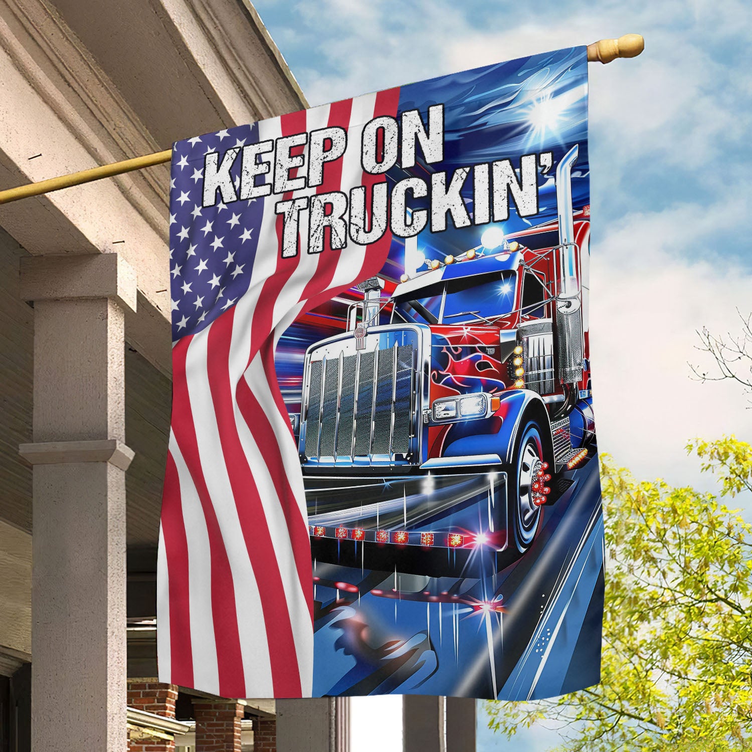 July 4th Trucker Garden Flag Keep On Truckin Independence Day Yard Flag Gift For Trucker Lovers
