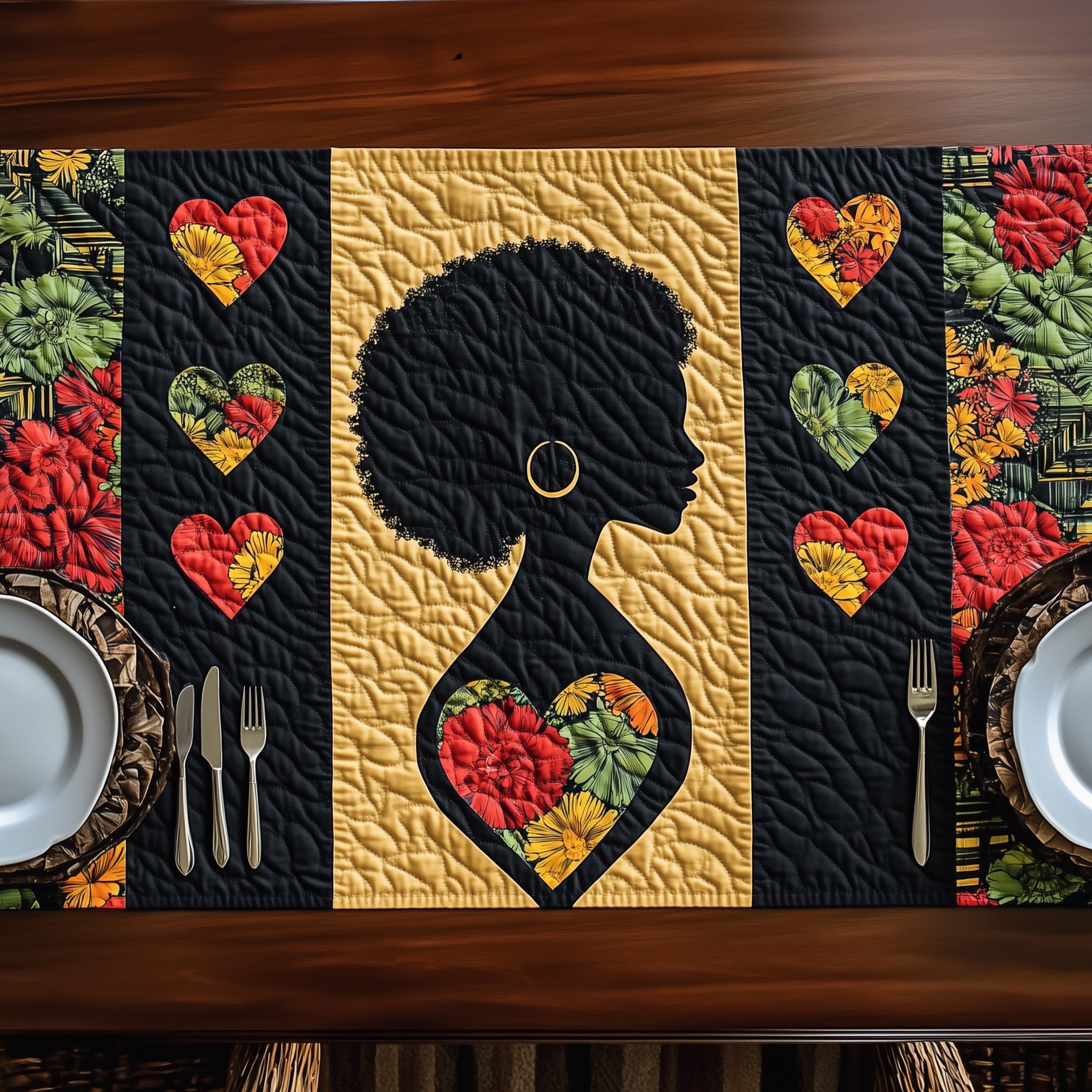 Juneteenth Afro Queen Quilted Table Runner Table Runner Gift for Holiday Season