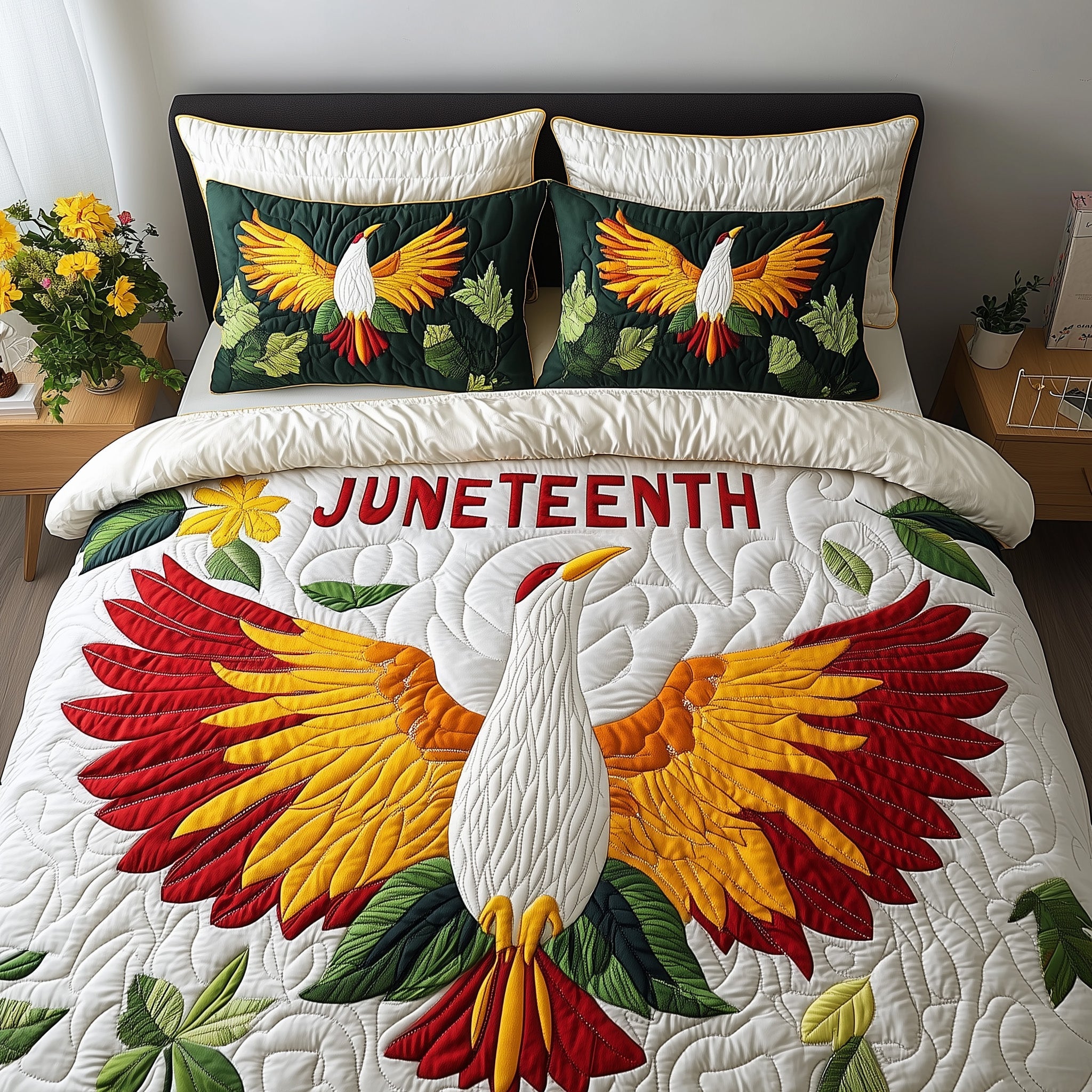 Juneteenth Bird Quilted Bedding Set Duvet Cover Bed Sheet Butterfly Gift Ideas Birthday