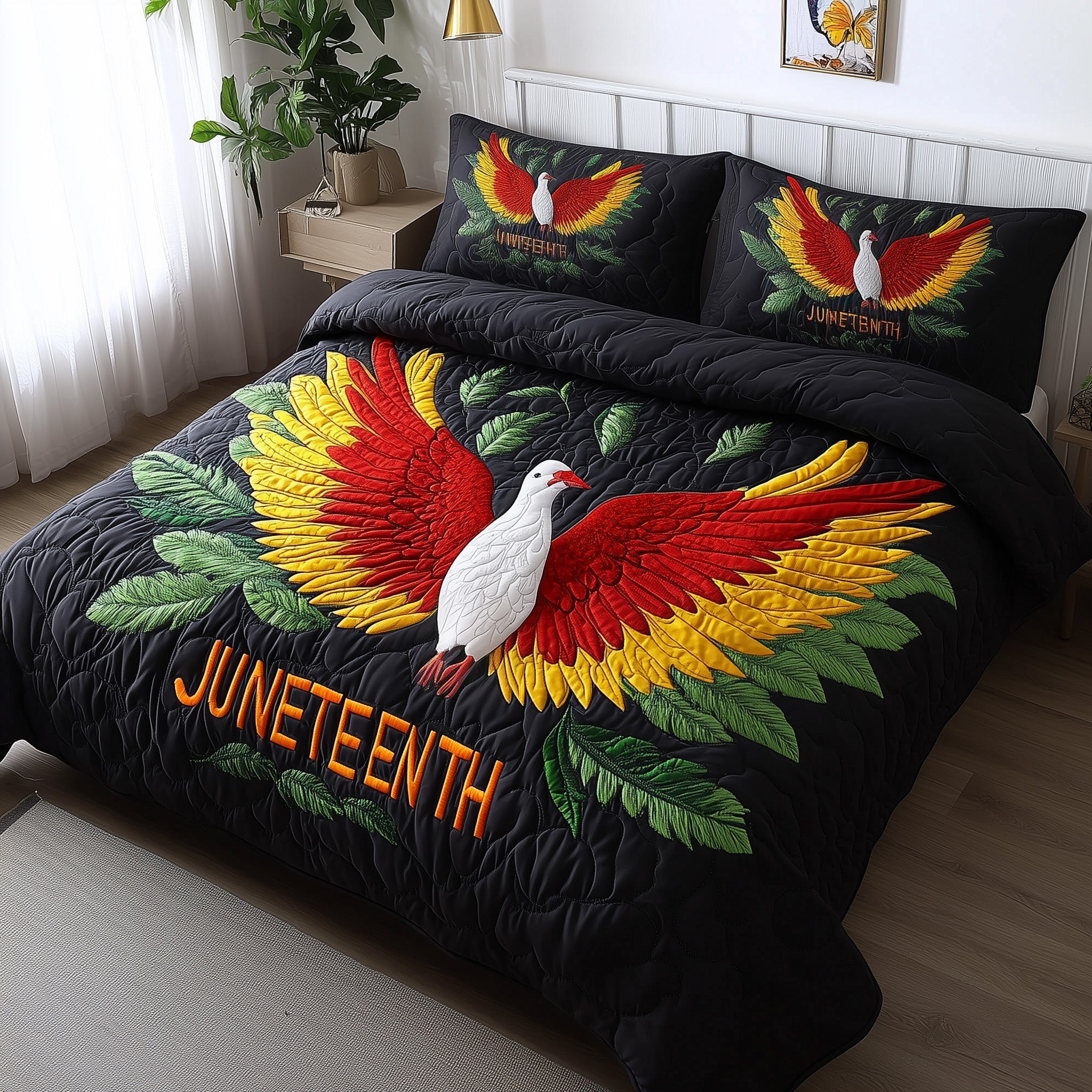 Juneteenth Bird Quilted Bedding Set Duvet Cover Bed Sheet Christmas Gifts For Mum
