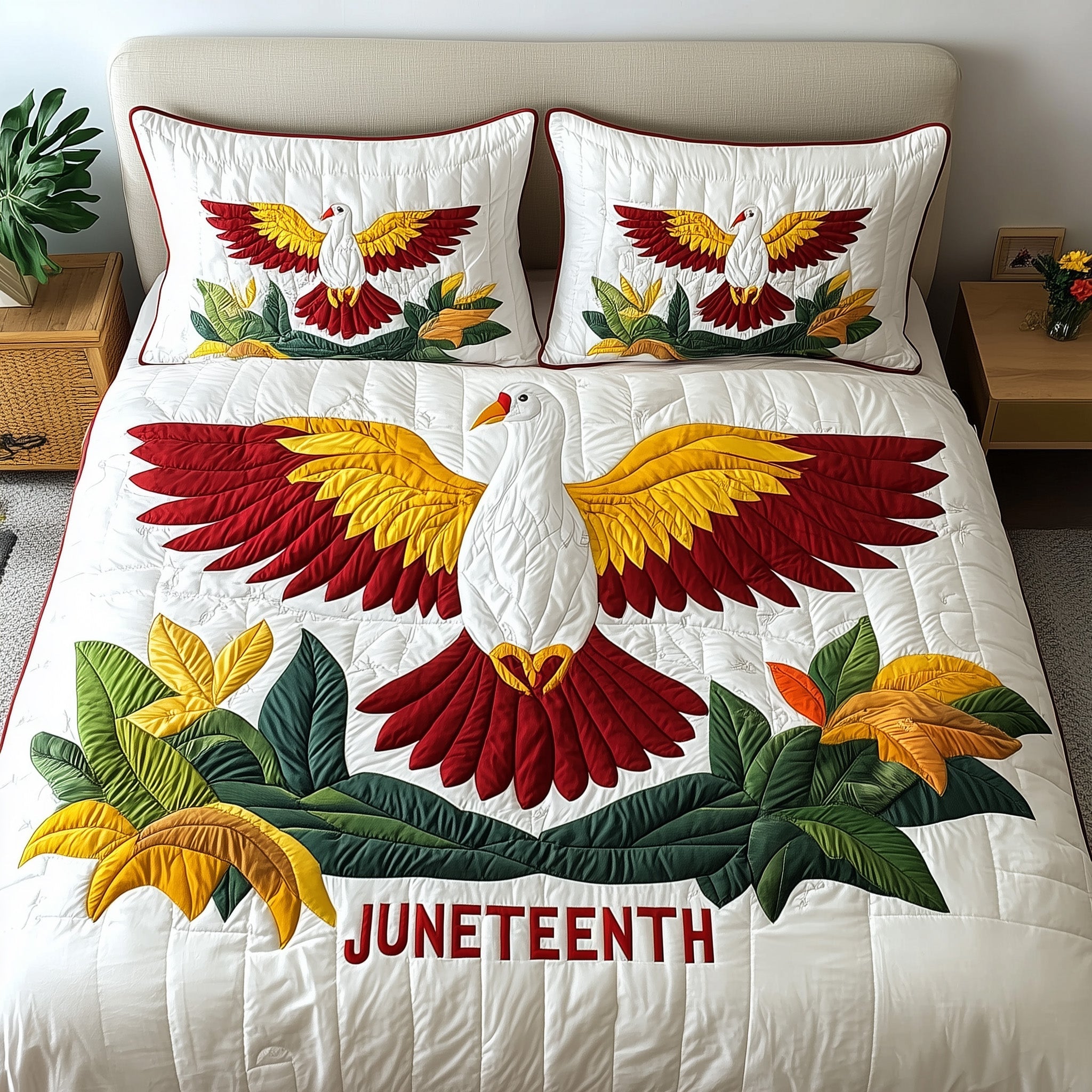 Juneteenth Bird Quilted Bedding Set Duvet Cover Bed Sheet Christmas Presents For Mum