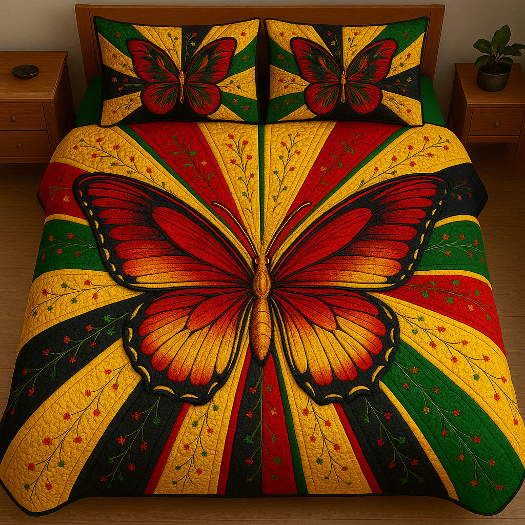 Juneteenth Butterfly Quilted Bedding Set Duvet Cover Merchandise Melanin African American Gifts Stuff