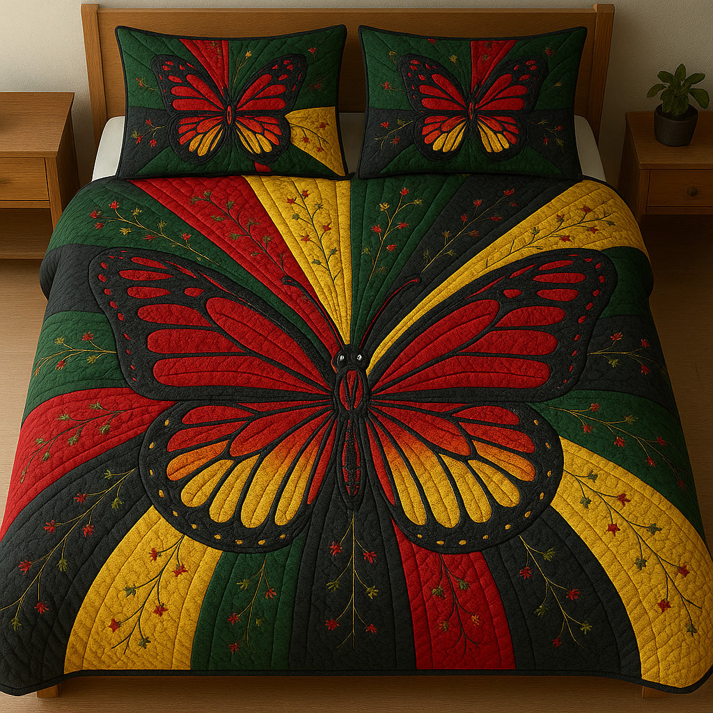 Juneteenth Butterfly Quilted Bedding Set Duvet Cover Merchandise Melanin Black Women Gift Ideas