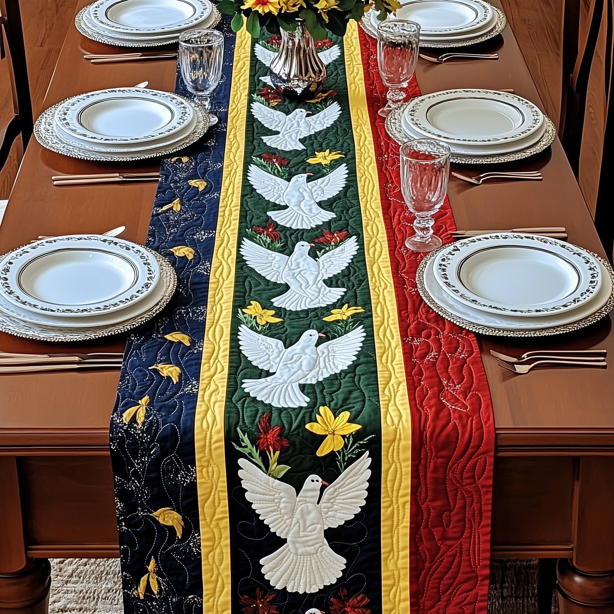 Juneteenth Dove Of Freedom Quilted Table Runner Festive Christmas Dining Room Table Runner