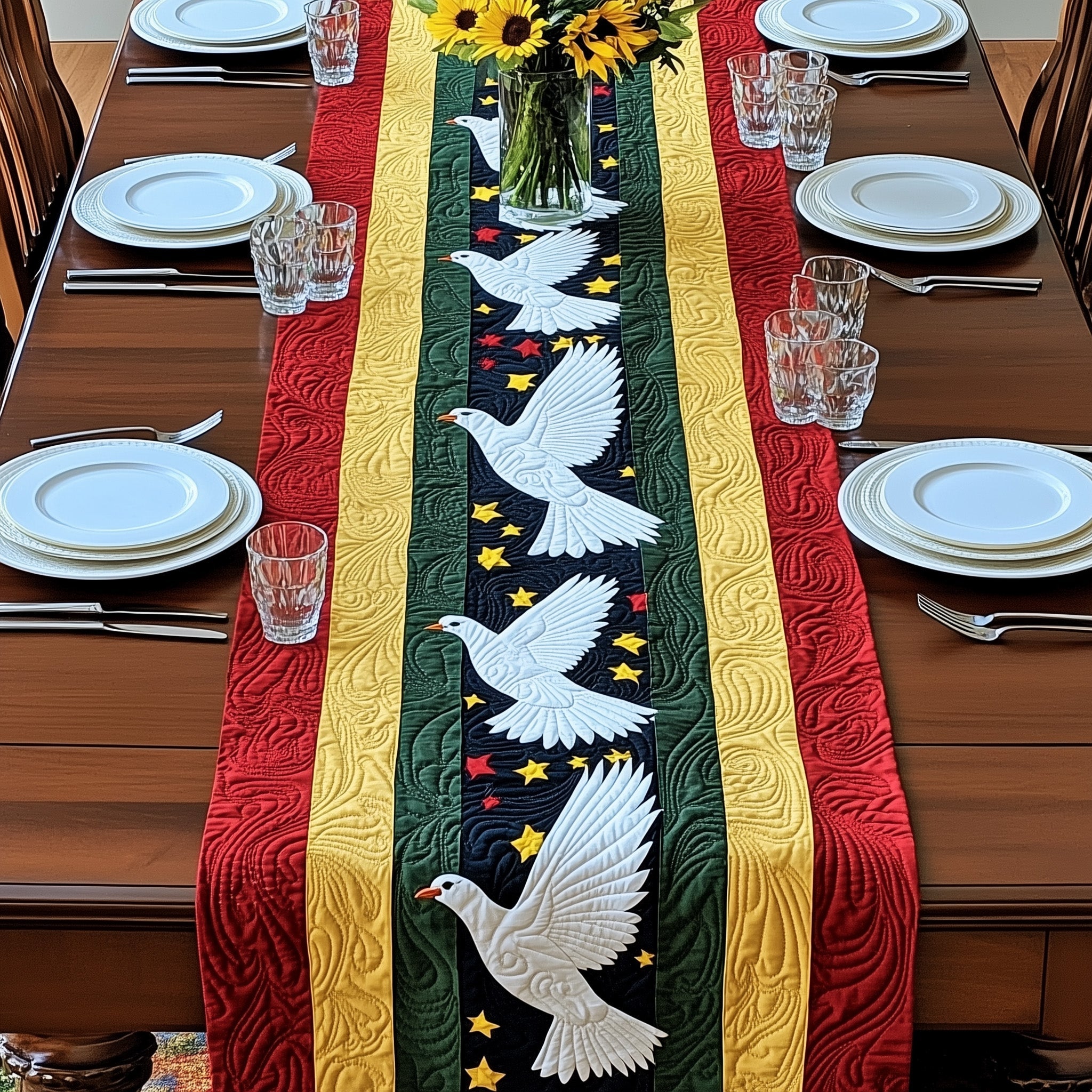Juneteenth Dove Of Freedom Quilted Table Runner Seasonal Table Runner for Holidays