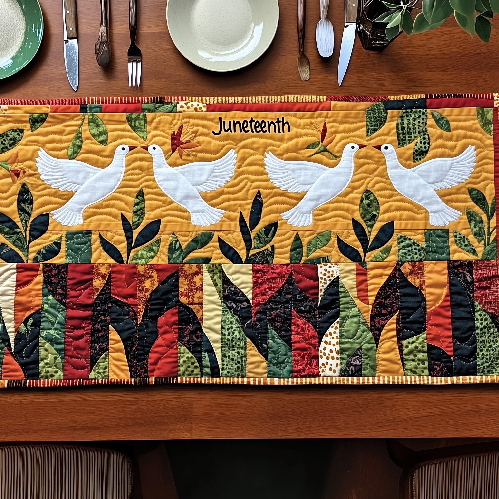 Juneteenth Liberation Flight Quilted Table Runner Christmas Table Runner Decoration