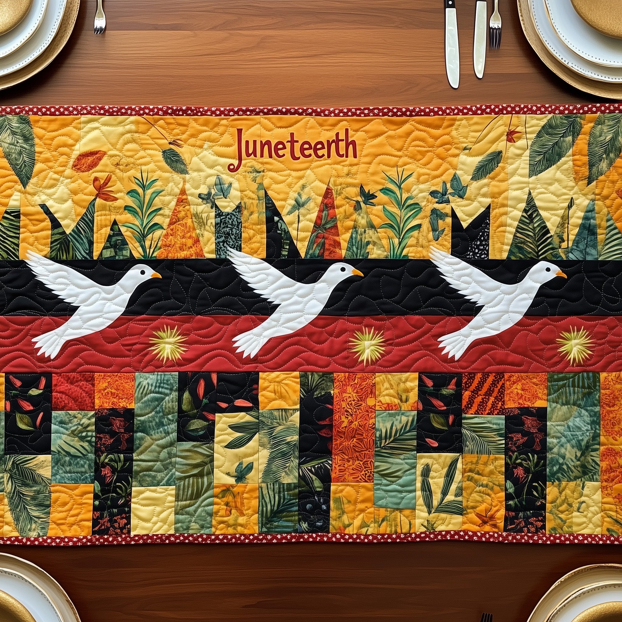 Juneteenth Liberation Flight Quilted Table Runner Holiday Dinner Table Runner