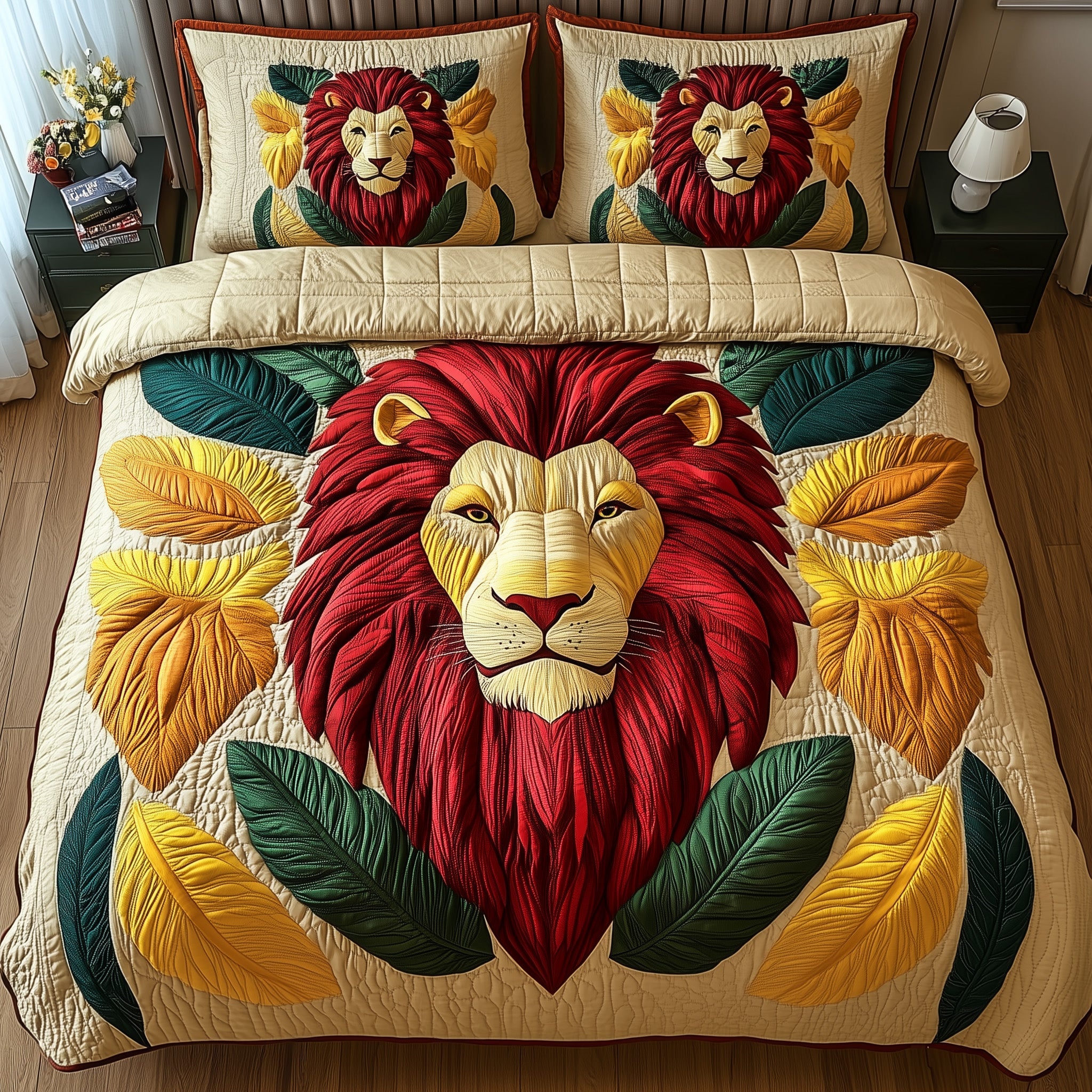 Juneteenth Lion Quilted Bedding Set Duvet Cover Bed Sheet Lion Lover Gifts