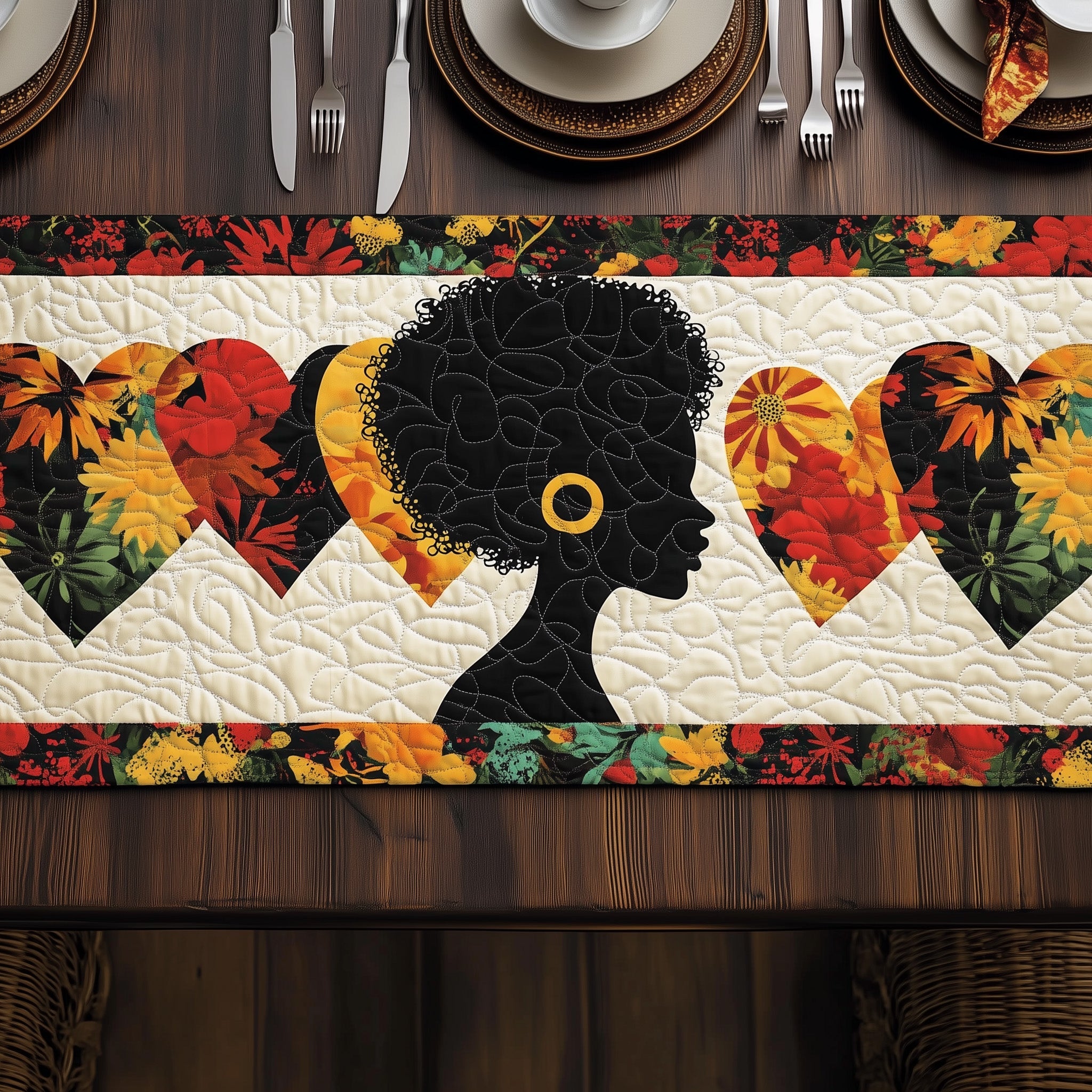 Juneteenth Love Bloom Quilted Table Runner Christmas Table Runner for Dining Room