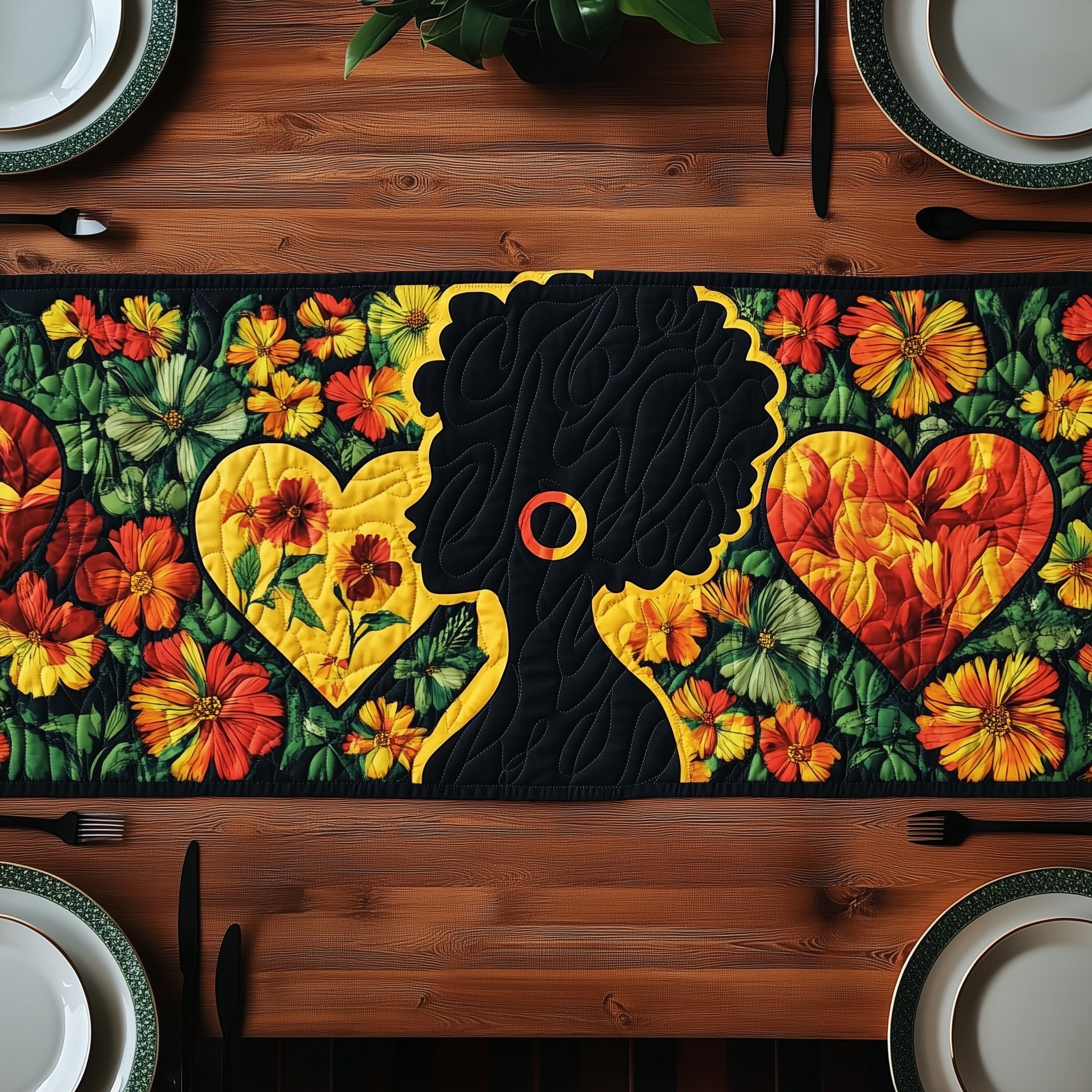 Juneteenth Love Bloom Quilted Table Runner Elegant Christmas Table Runner