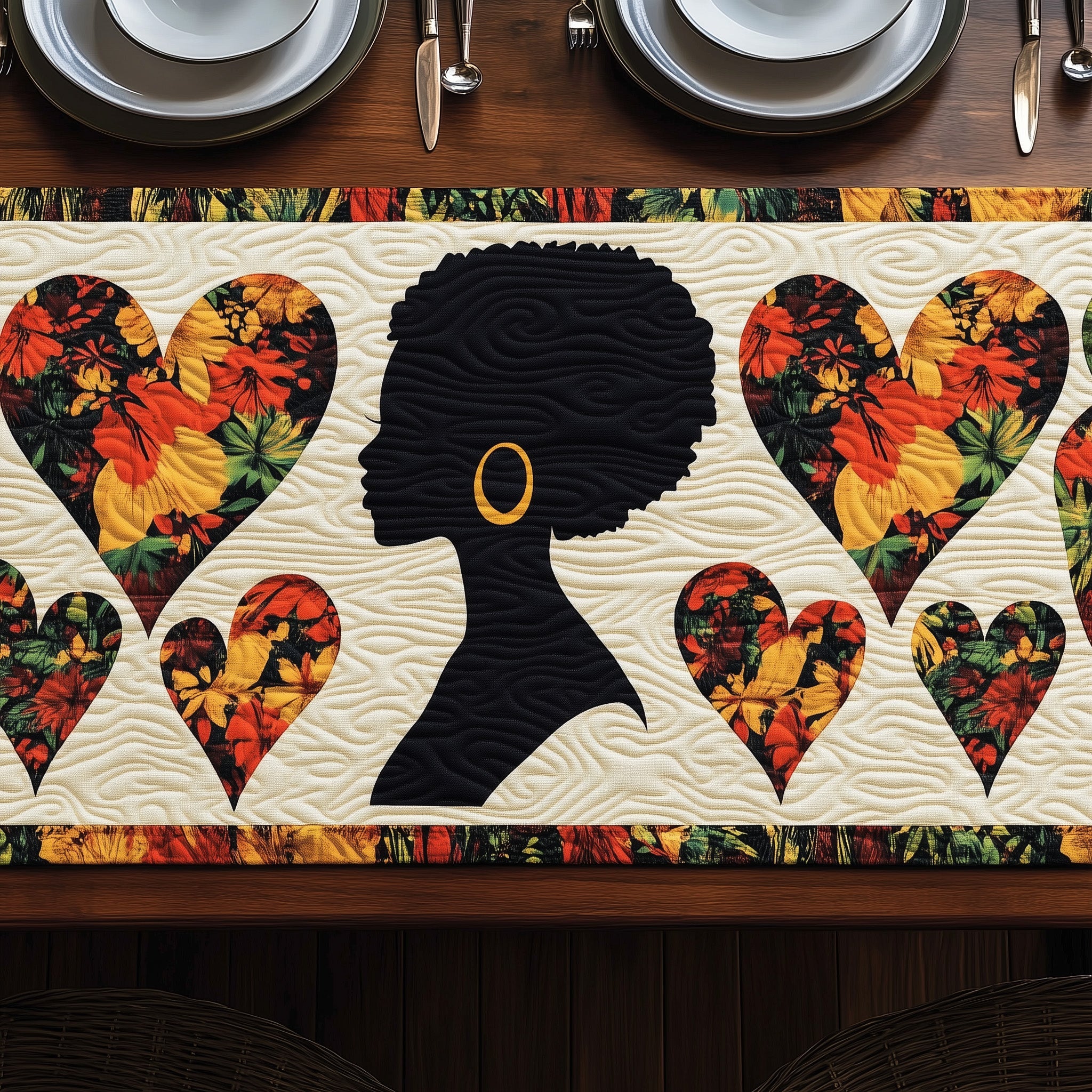 Juneteenth Love Bloom Quilted Table Runner Table Runner for Christmas Decor