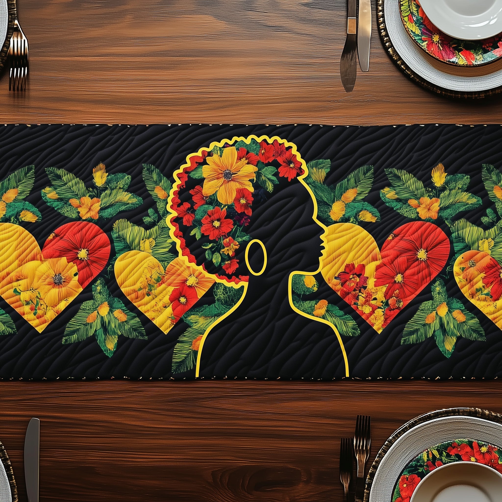 Juneteenth Love Bloom Quilted Table Runner Winter Table Runner