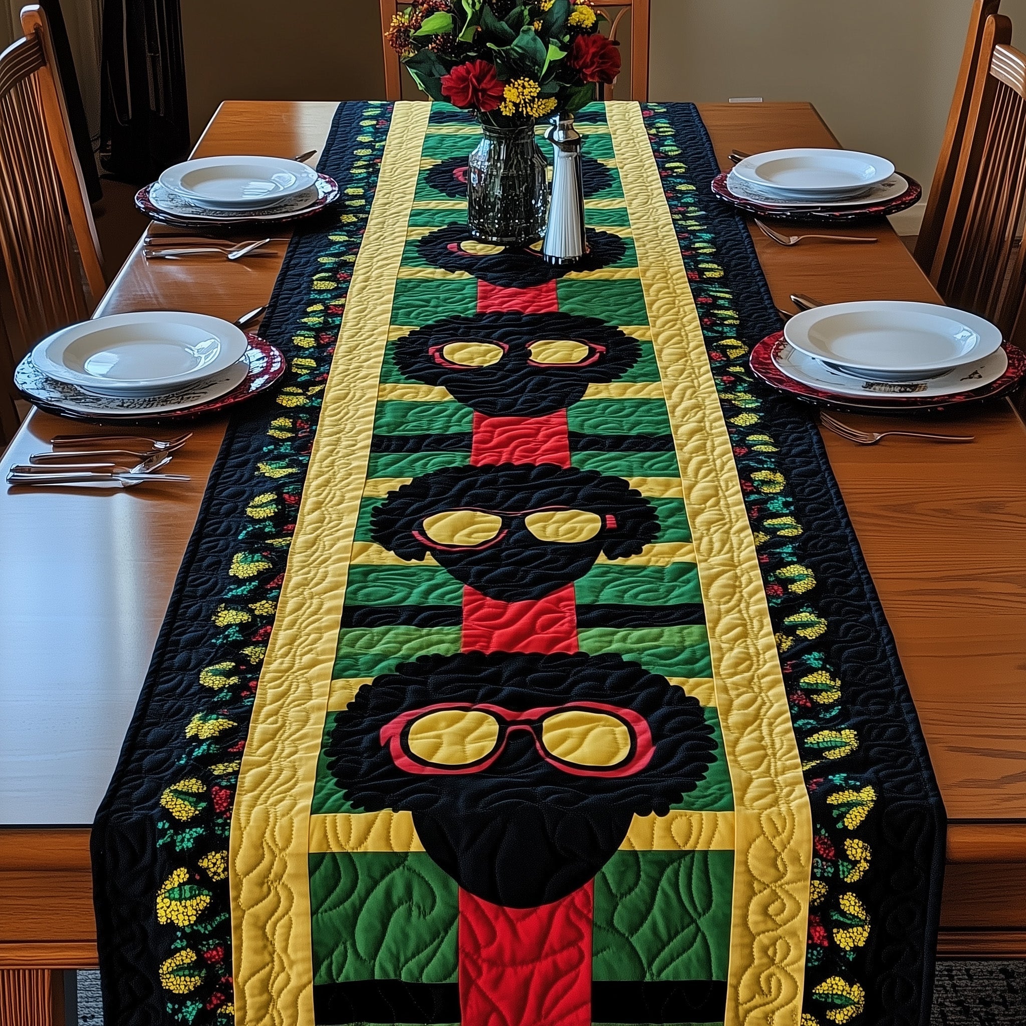 Juneteenth Queen Style Quilted Table Runner Festive Holiday Table Runner Decor