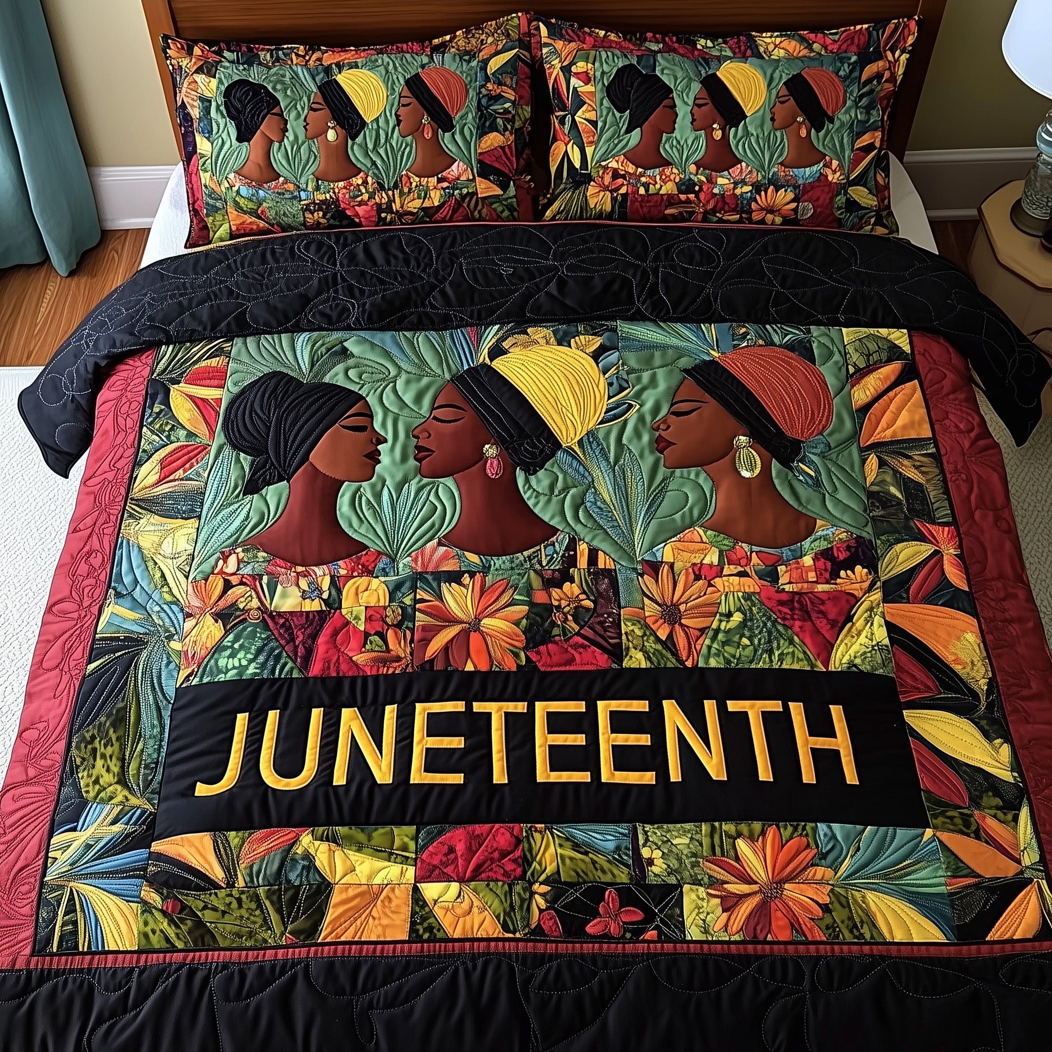Juneteenth Quilted Bedding Set Duvet Cover Merchandise Cool Melanin Black History Gifts For Ladies