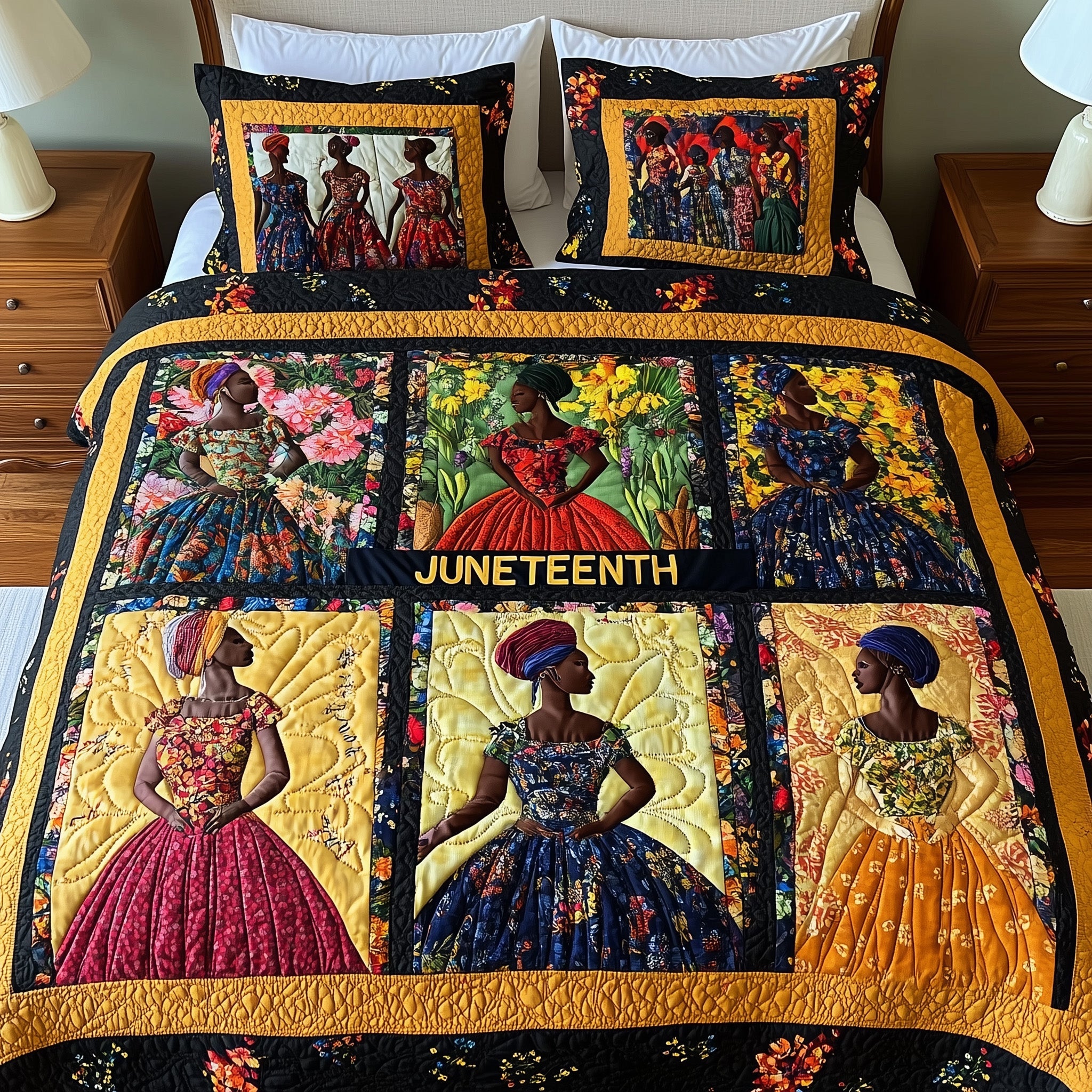 Juneteenth Quilted Bedding Set Duvet Cover Merchandise Cool Melanin Gifts For Ladies