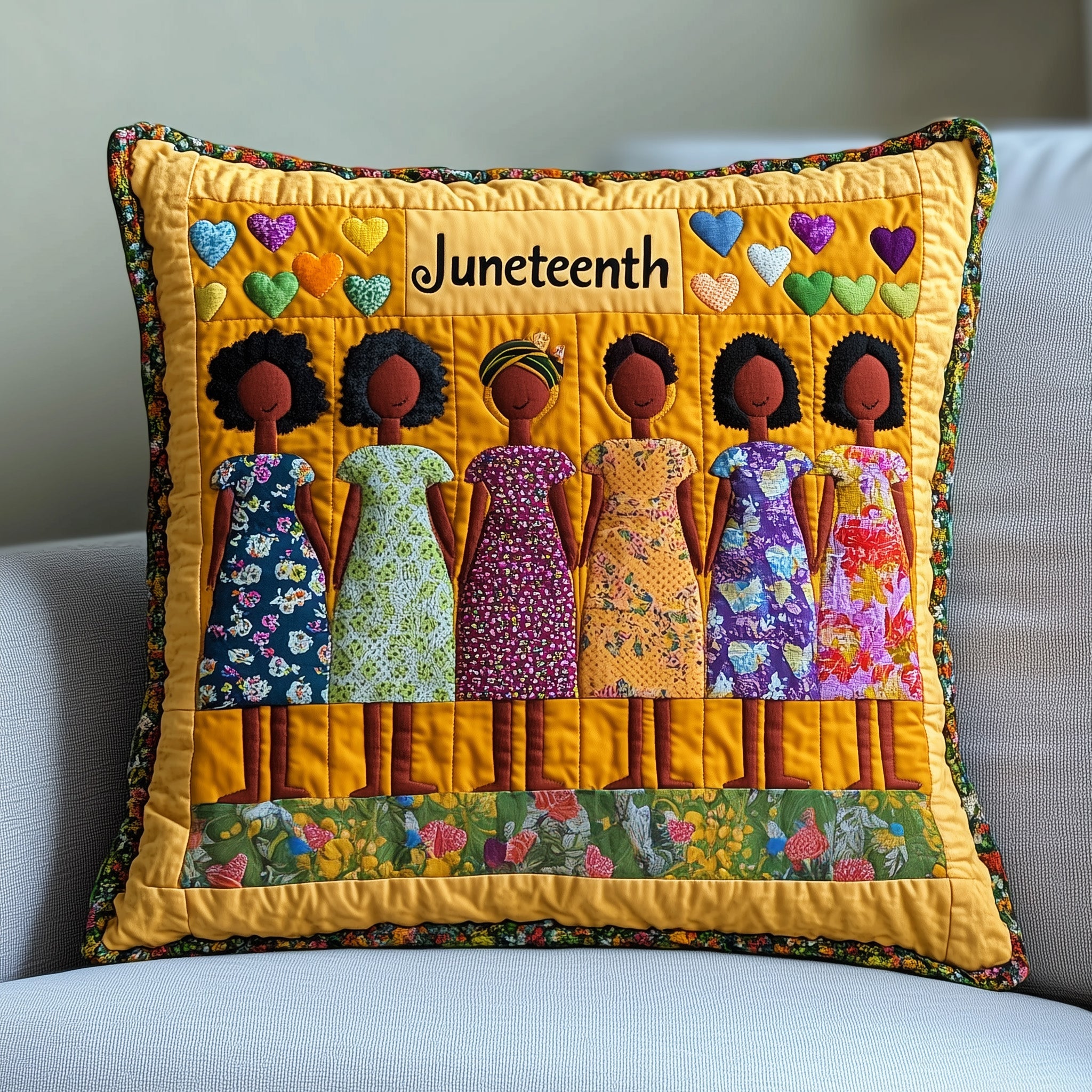 Juneteenth Quilted Pillow Case Decorative Pillow Cover MerchBlack History Month Gifts