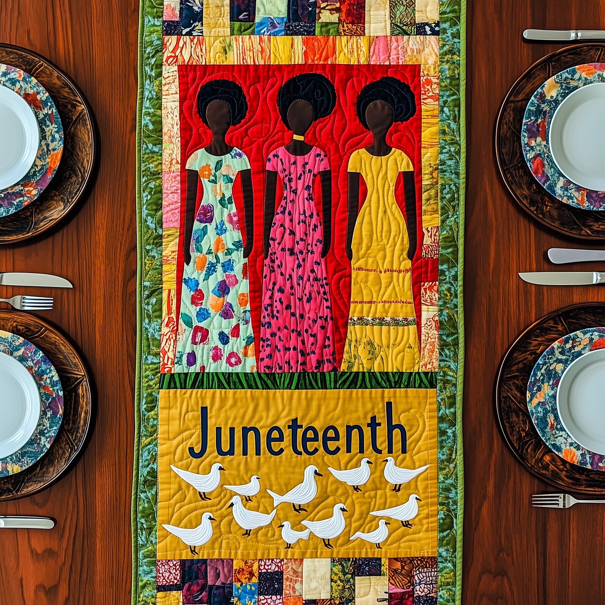 Juneteenth Quilted Table Runner Christmas Table Runner