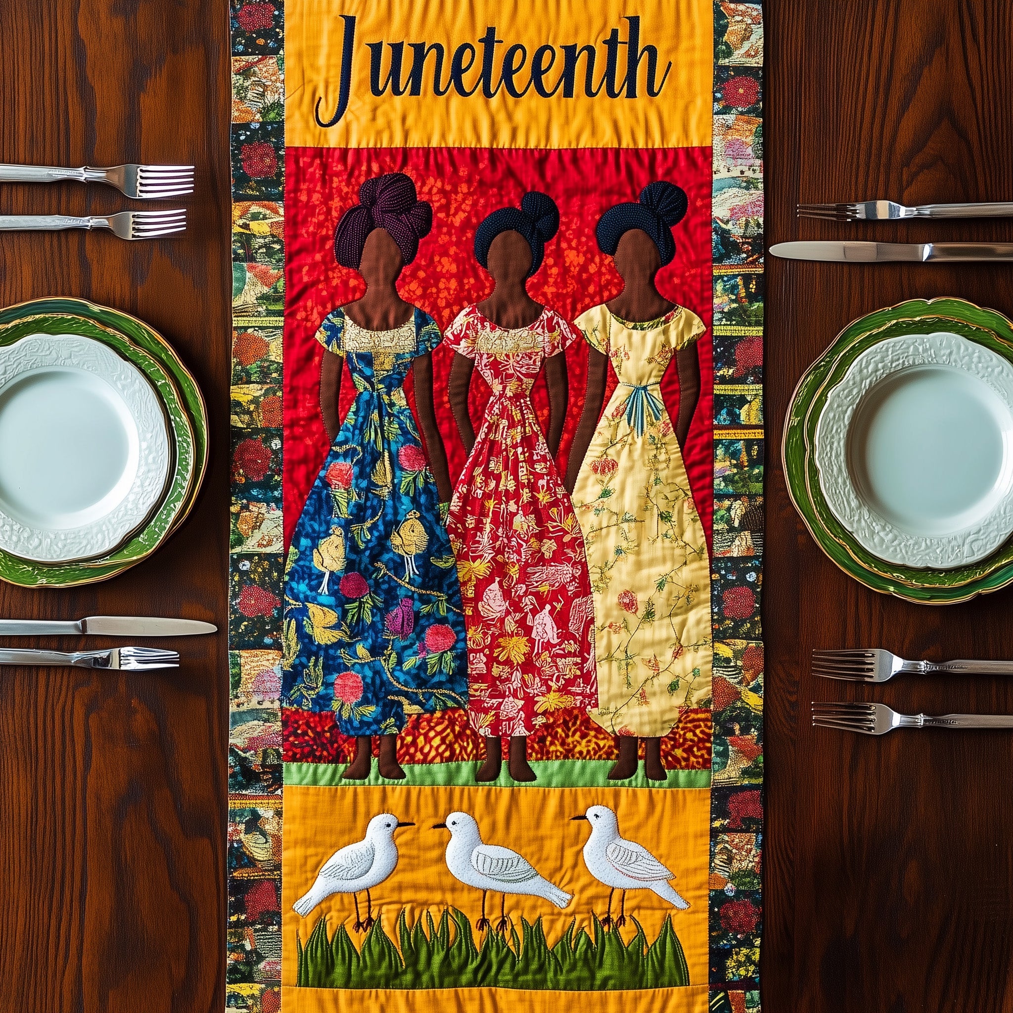 Juneteenth Quilted Table Runner Cozy Christmas Table Runner