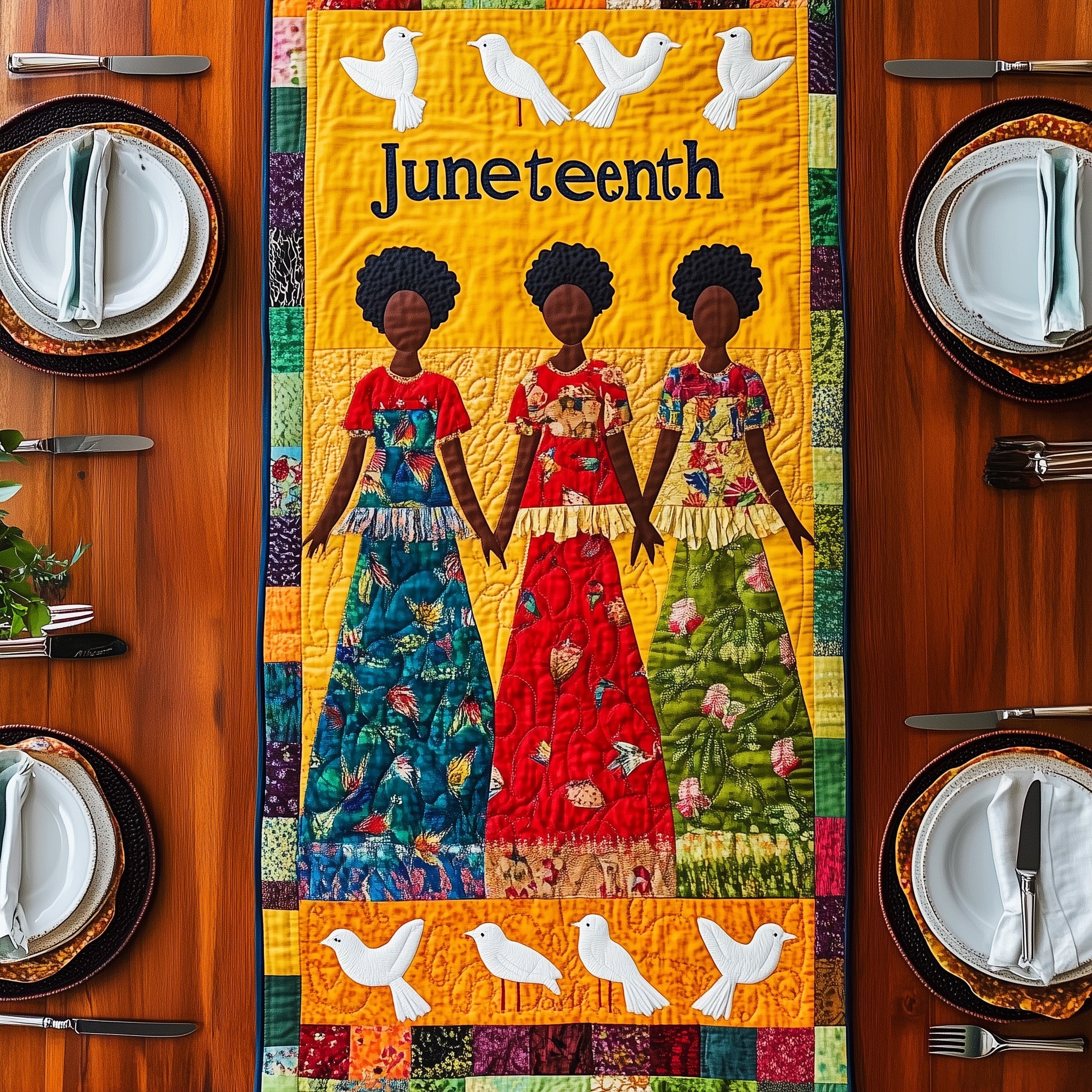 Juneteenth Quilted Table Runner Cozy Winter Table Runner for Home