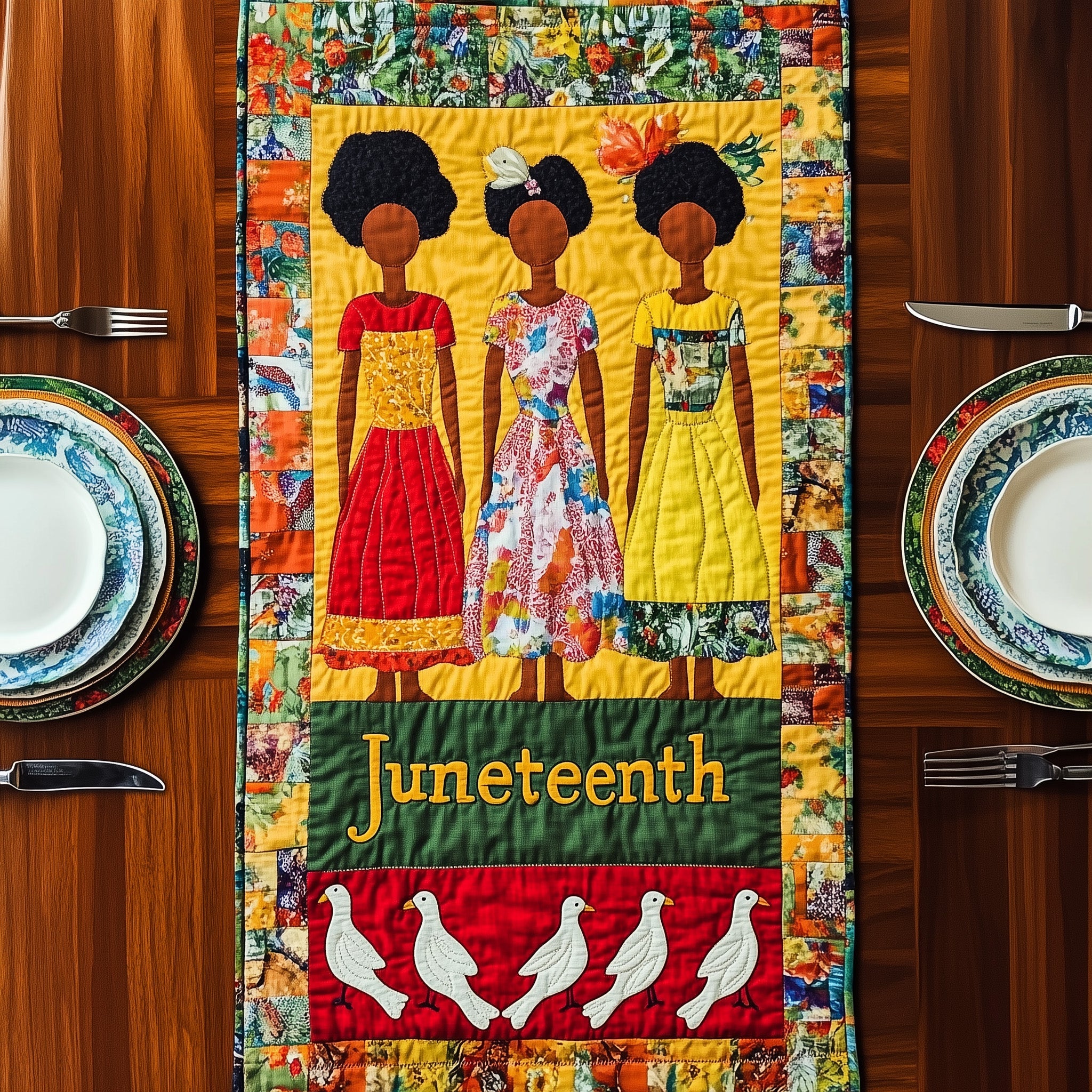Juneteenth Quilted Table Runner Elegant Christmas Table Runner