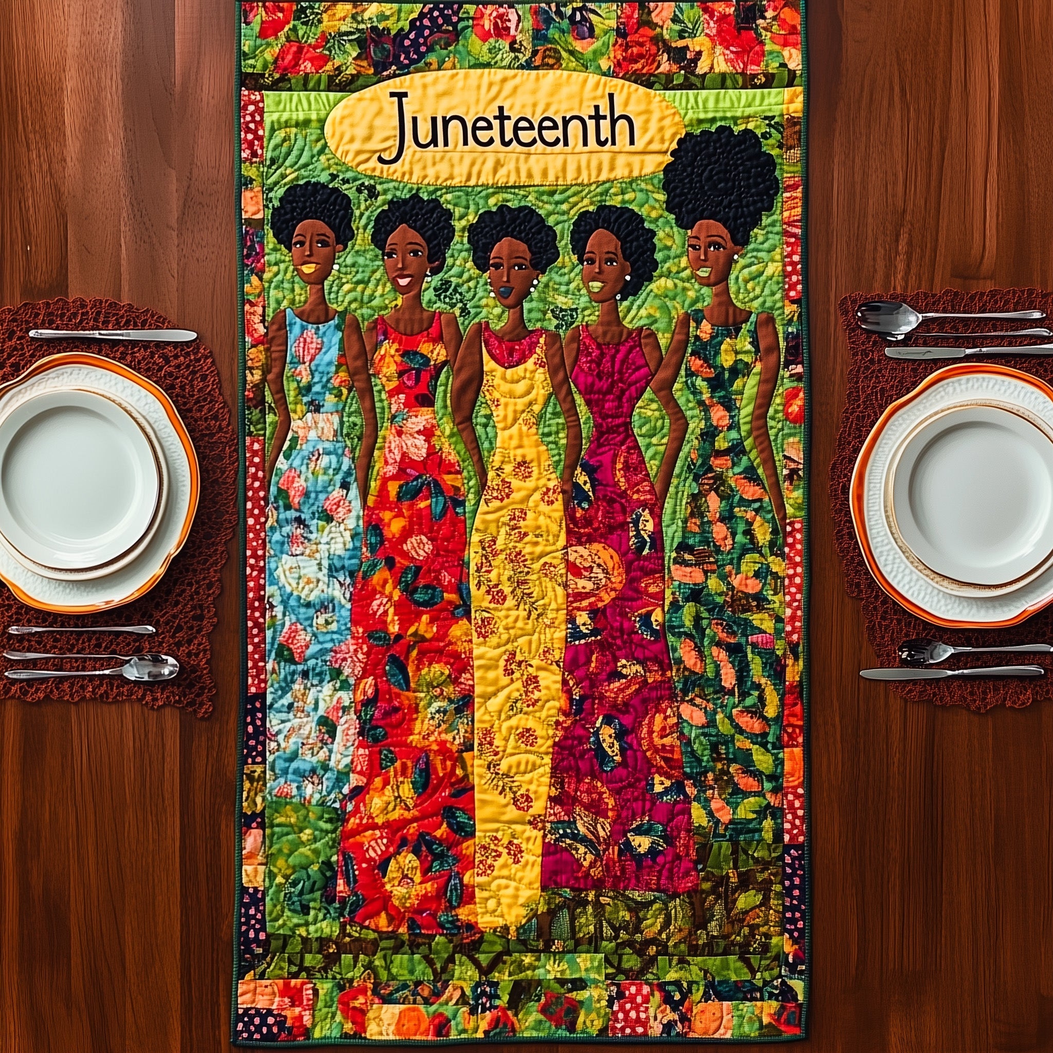 Juneteenth Quilted Table Runner Festive Table Runner for Dining Table