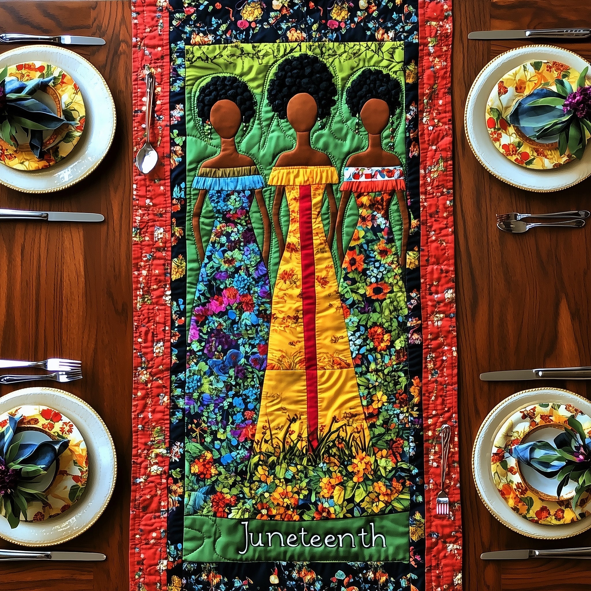 Juneteenth Quilted Table Runner Holiday Dinner Table Runner