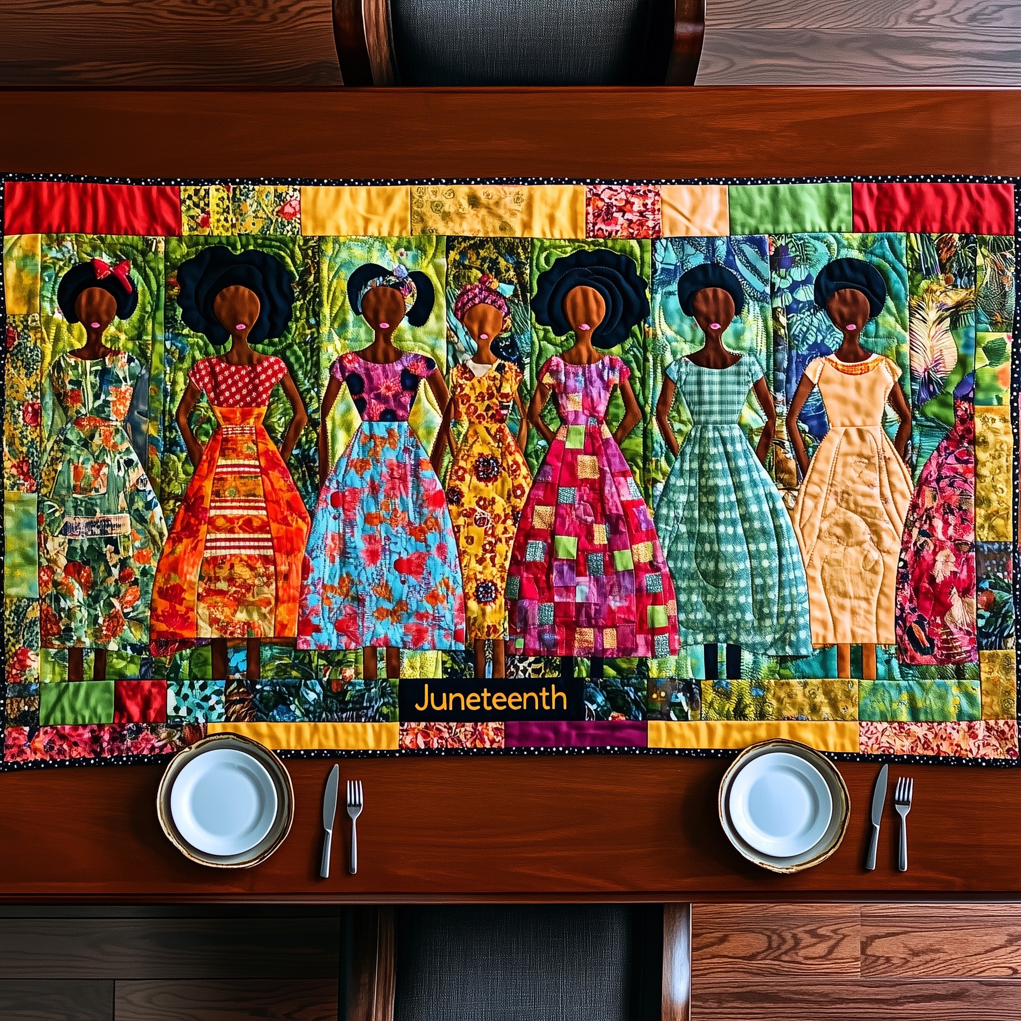 Juneteenth Quilted Table Runner Holiday Party Table Runner