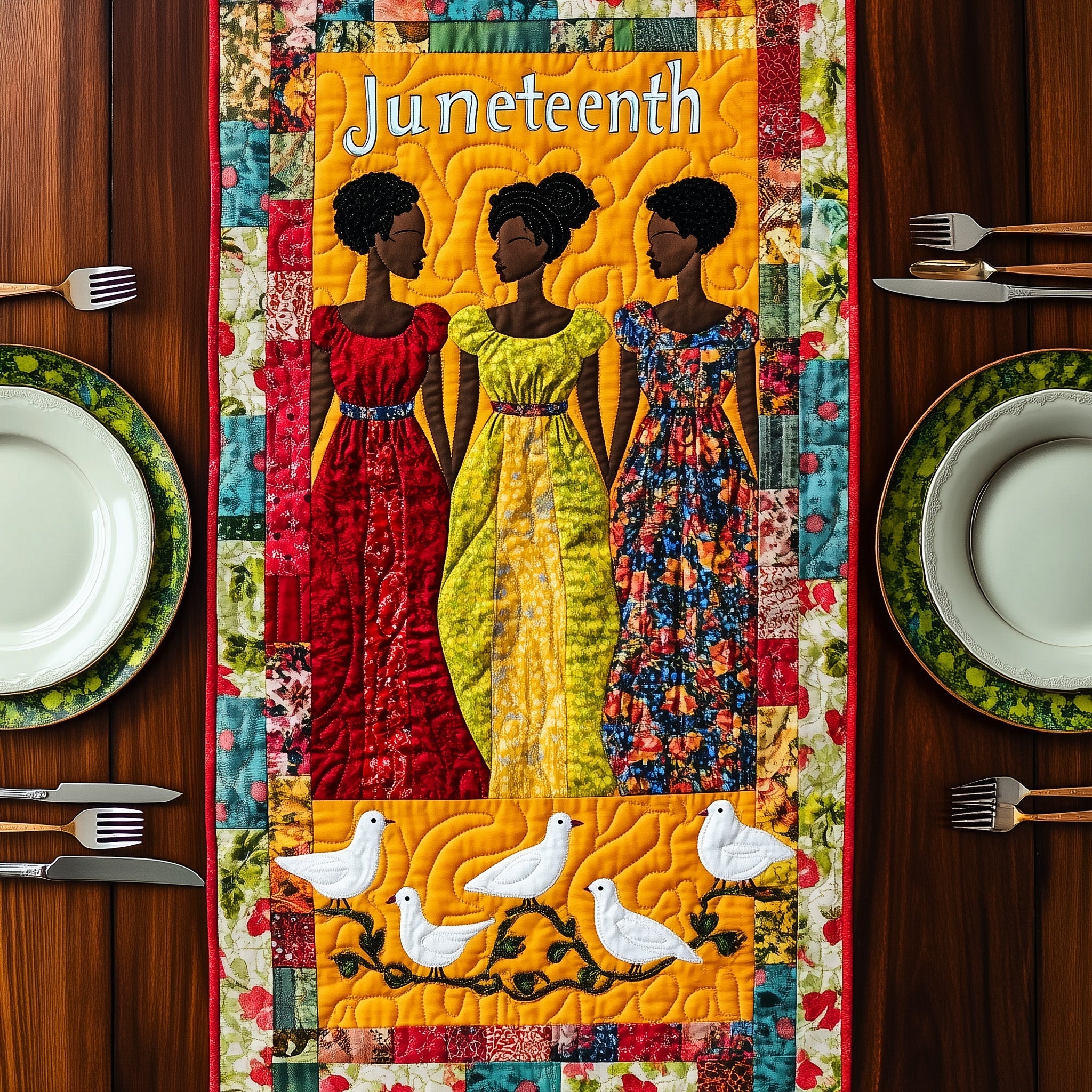 Juneteenth Quilted Table Runner Holiday Season Table Runner