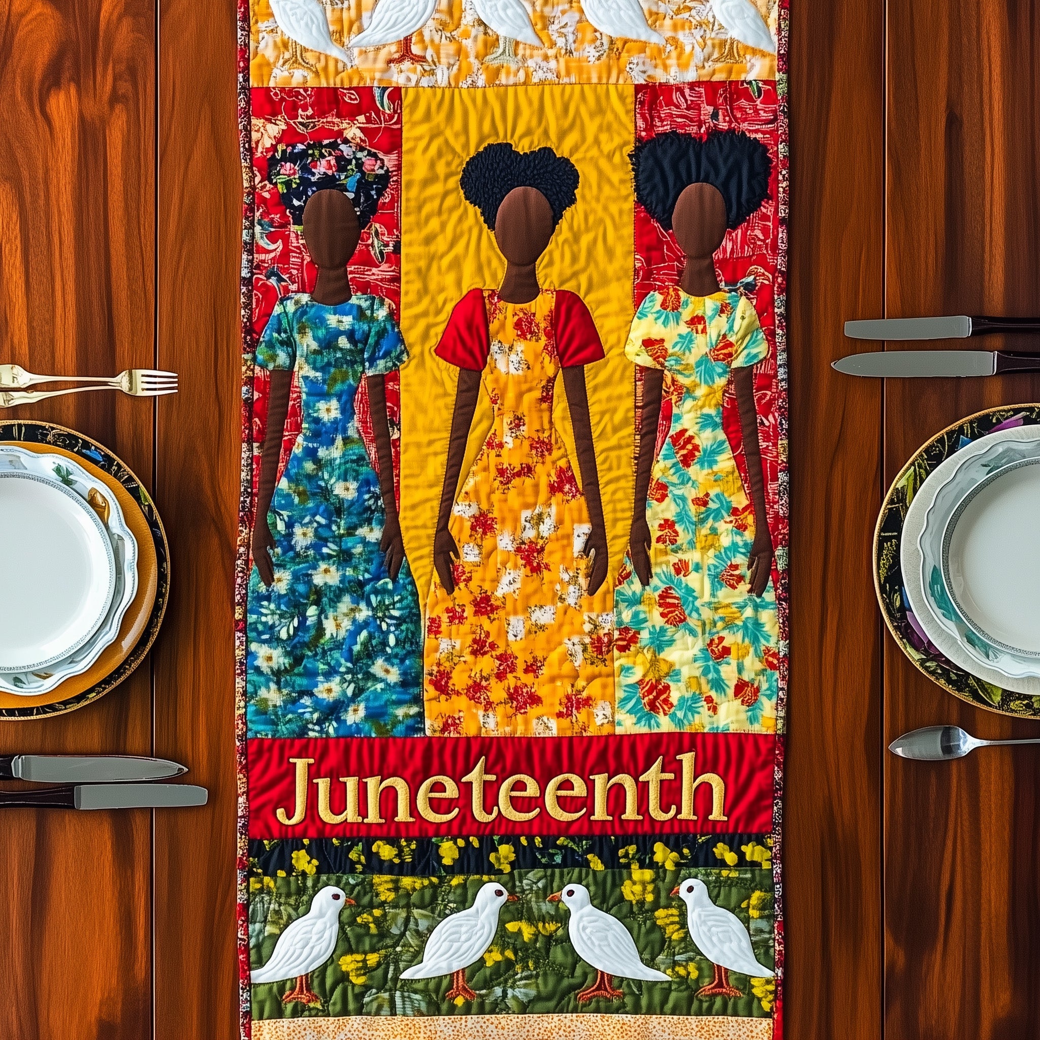 Juneteenth Quilted Table Runner Holiday Table Runner Decoration