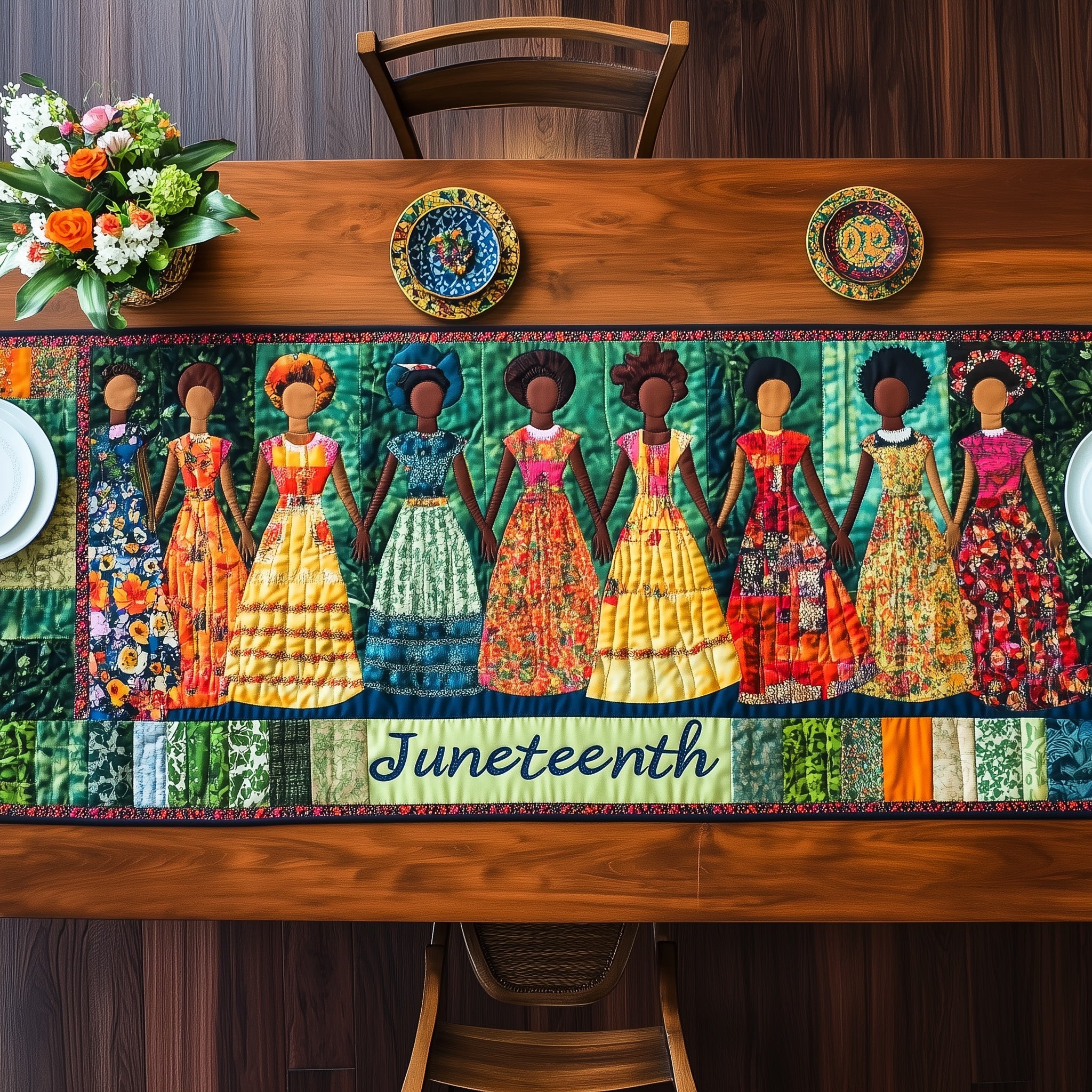 Juneteenth Quilted Table Runner Holiday Table Runner Gift Idea