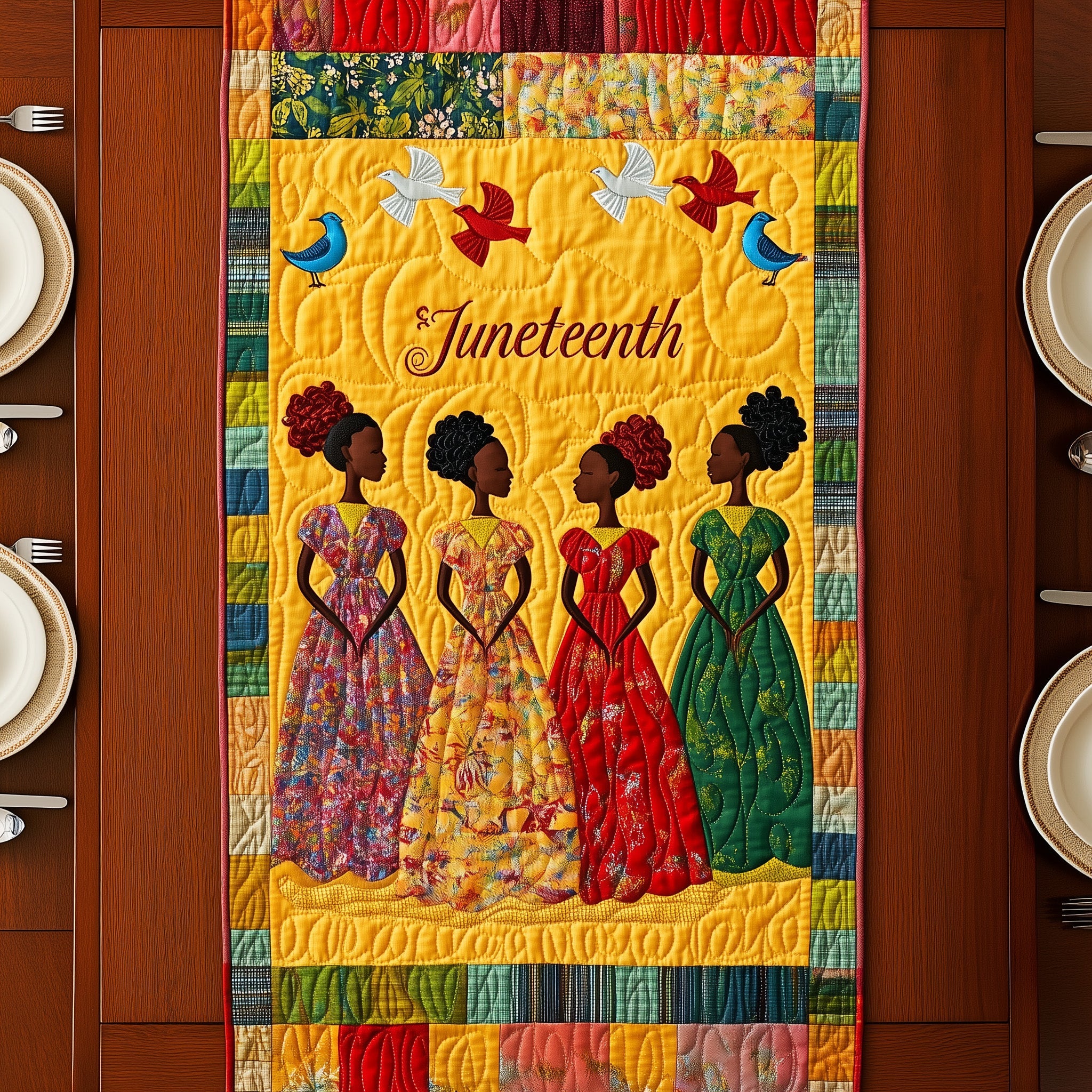 Juneteenth Quilted Table Runner Winter Holiday Table Runner Decor