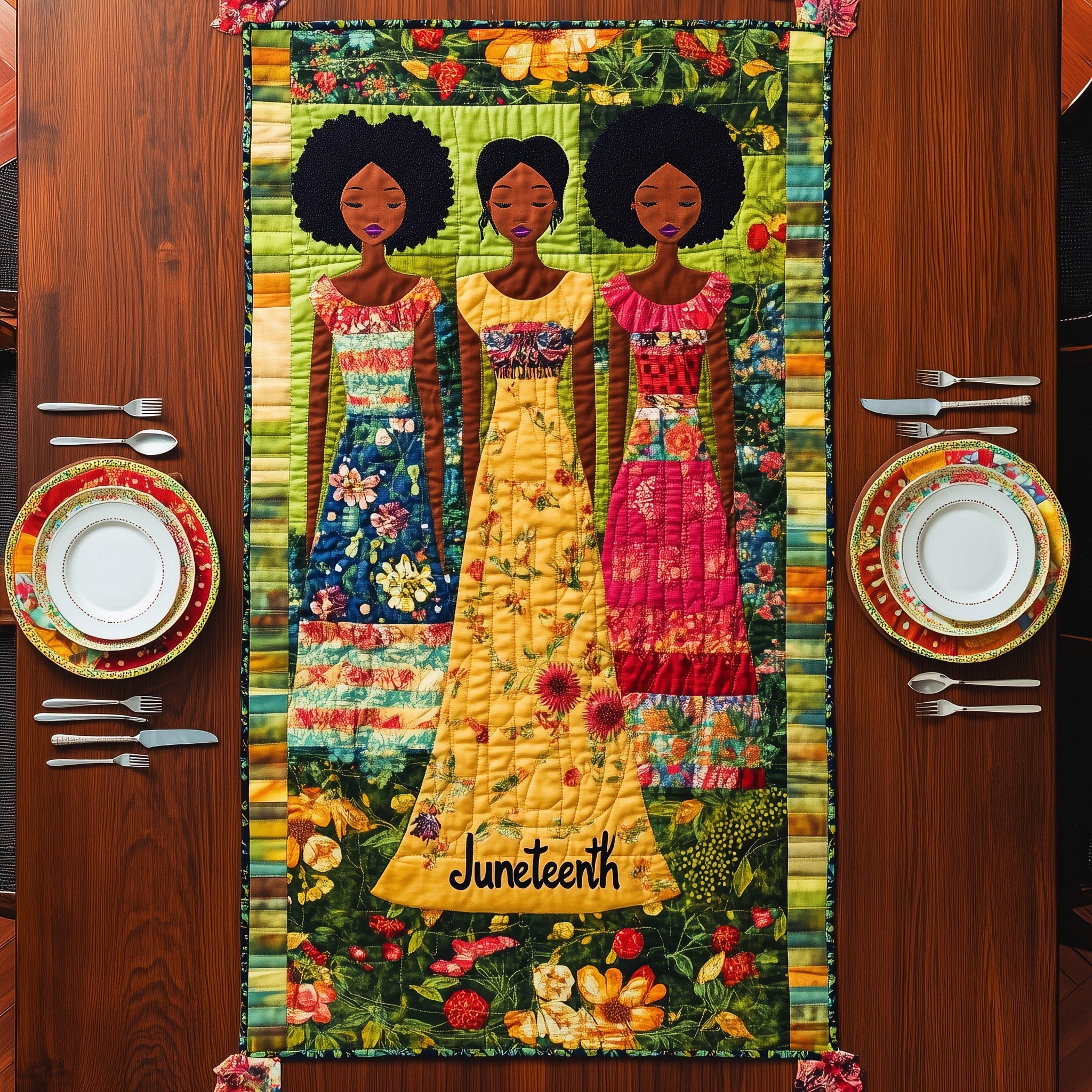 Juneteenth Quilted Table Runner Xmas Table Runner for Family Gatherings