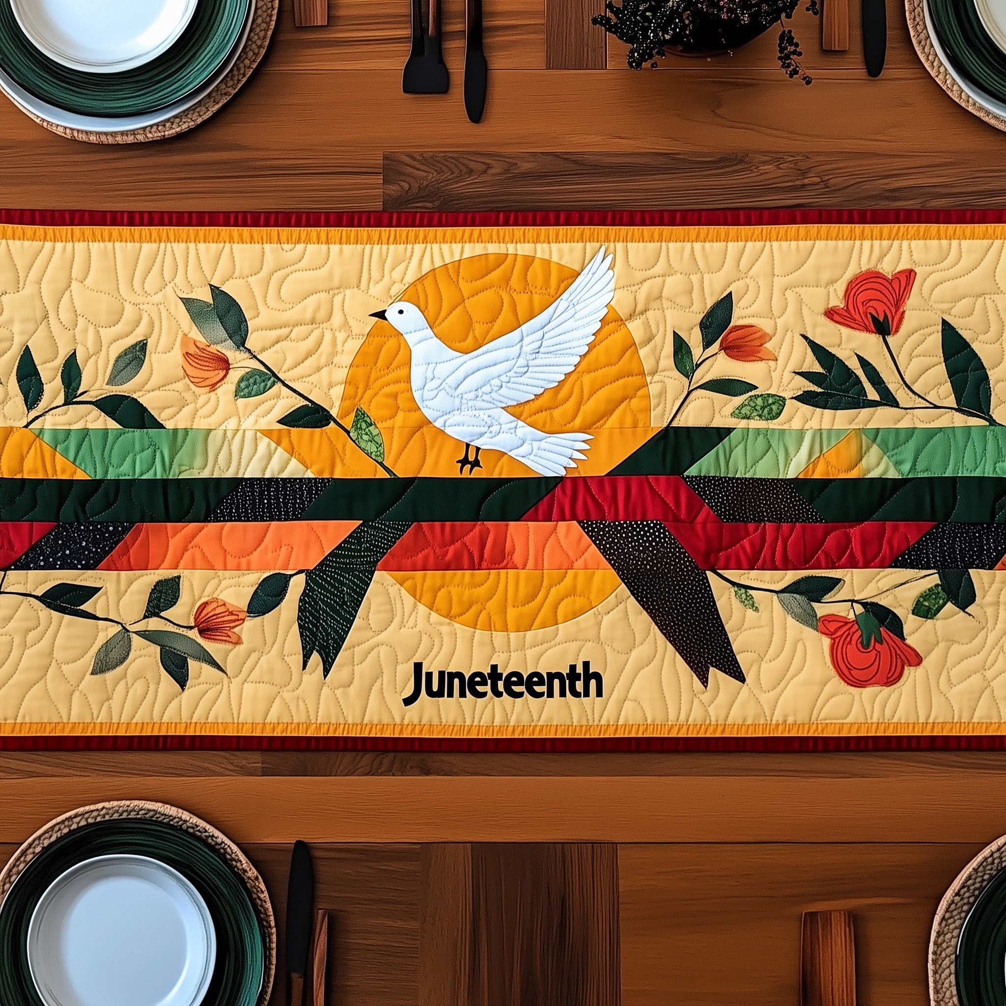 Juneteenth Spirit Soars Quilted Table Runner Christmas Table Runner Decoration